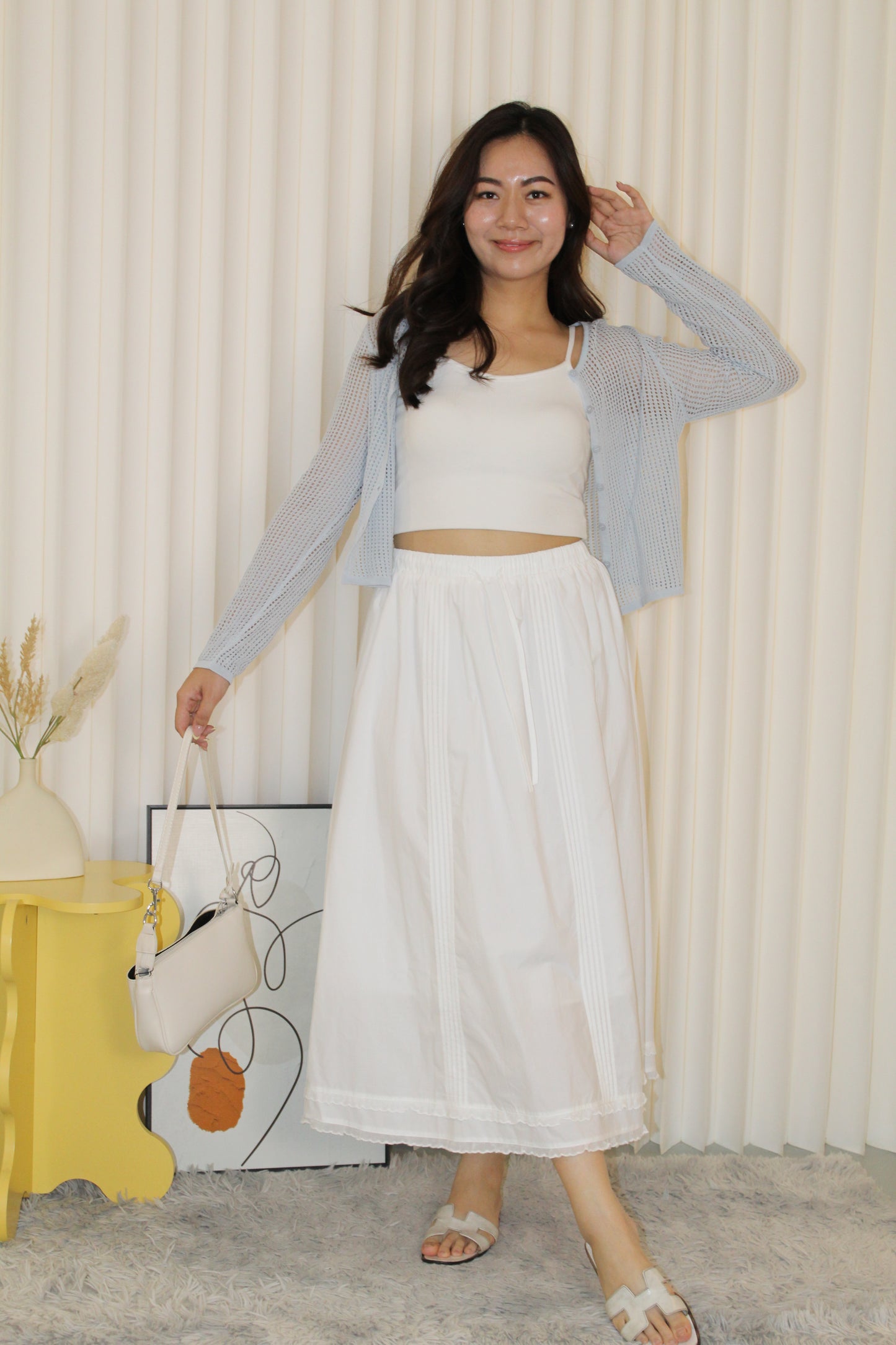 Wallis Flare Midi Skirt (White)