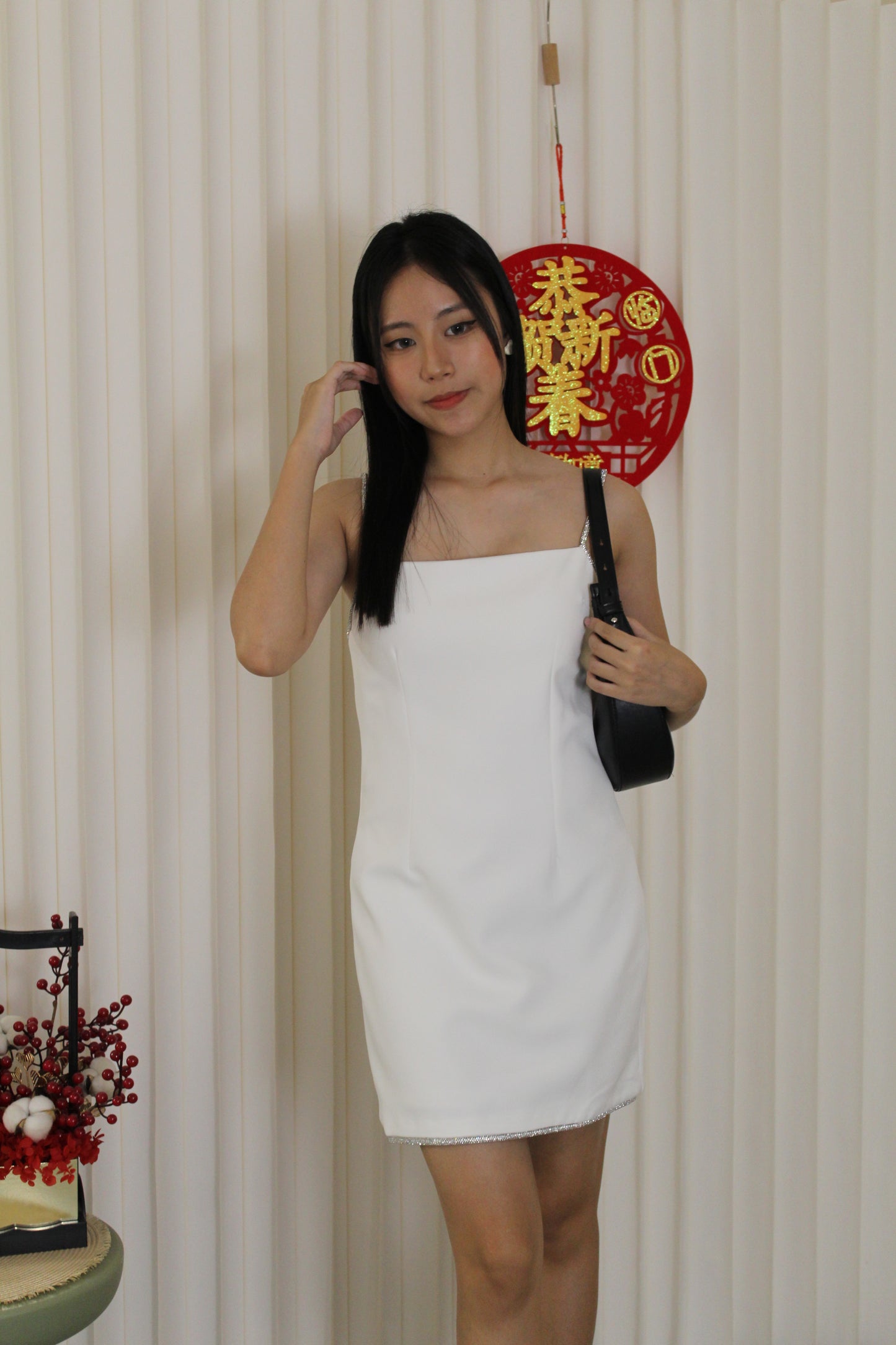 Jessy Beaded Strap Mini Dress (Black)