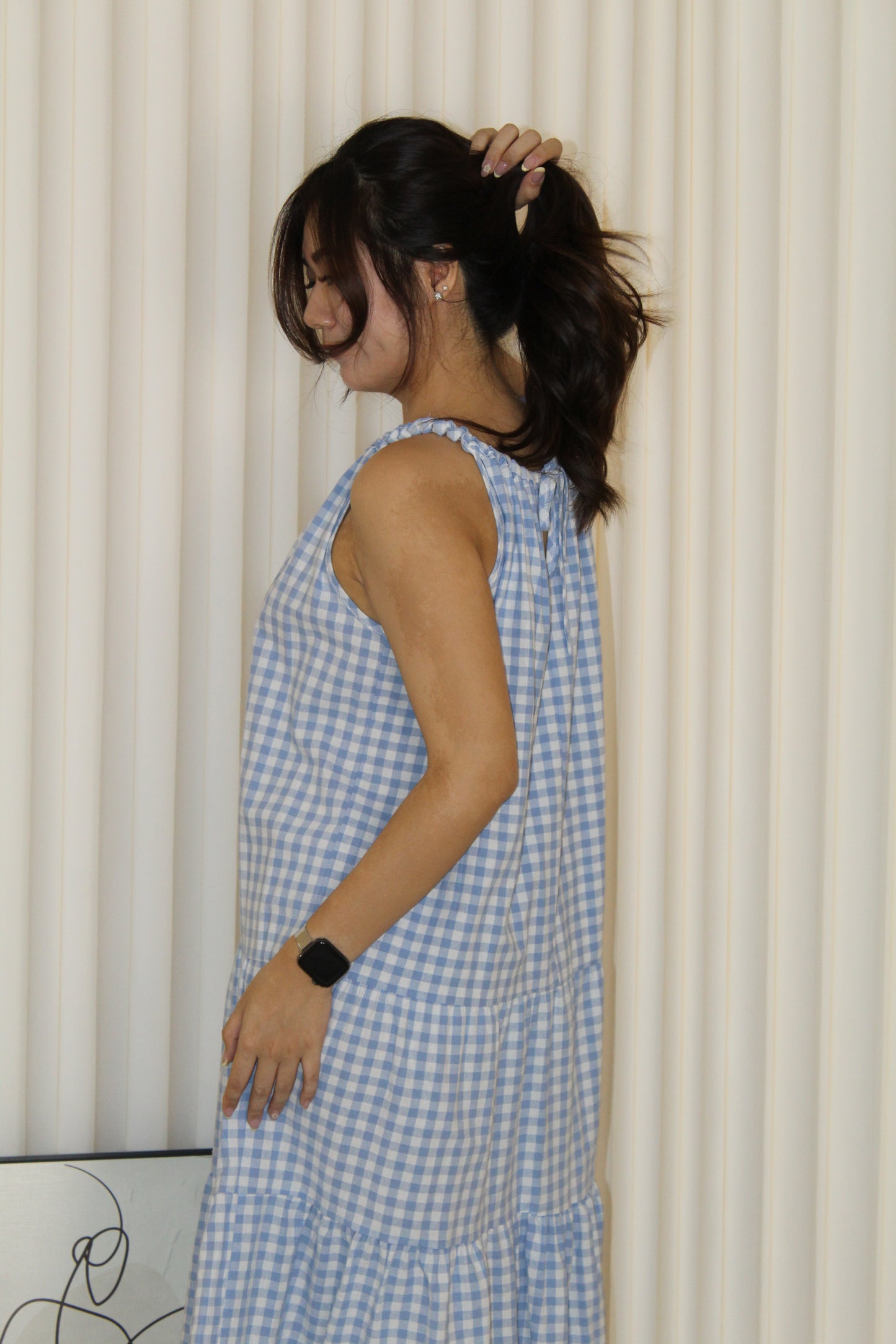 Kaylee Checked Halter Midi Dress (Yellow)