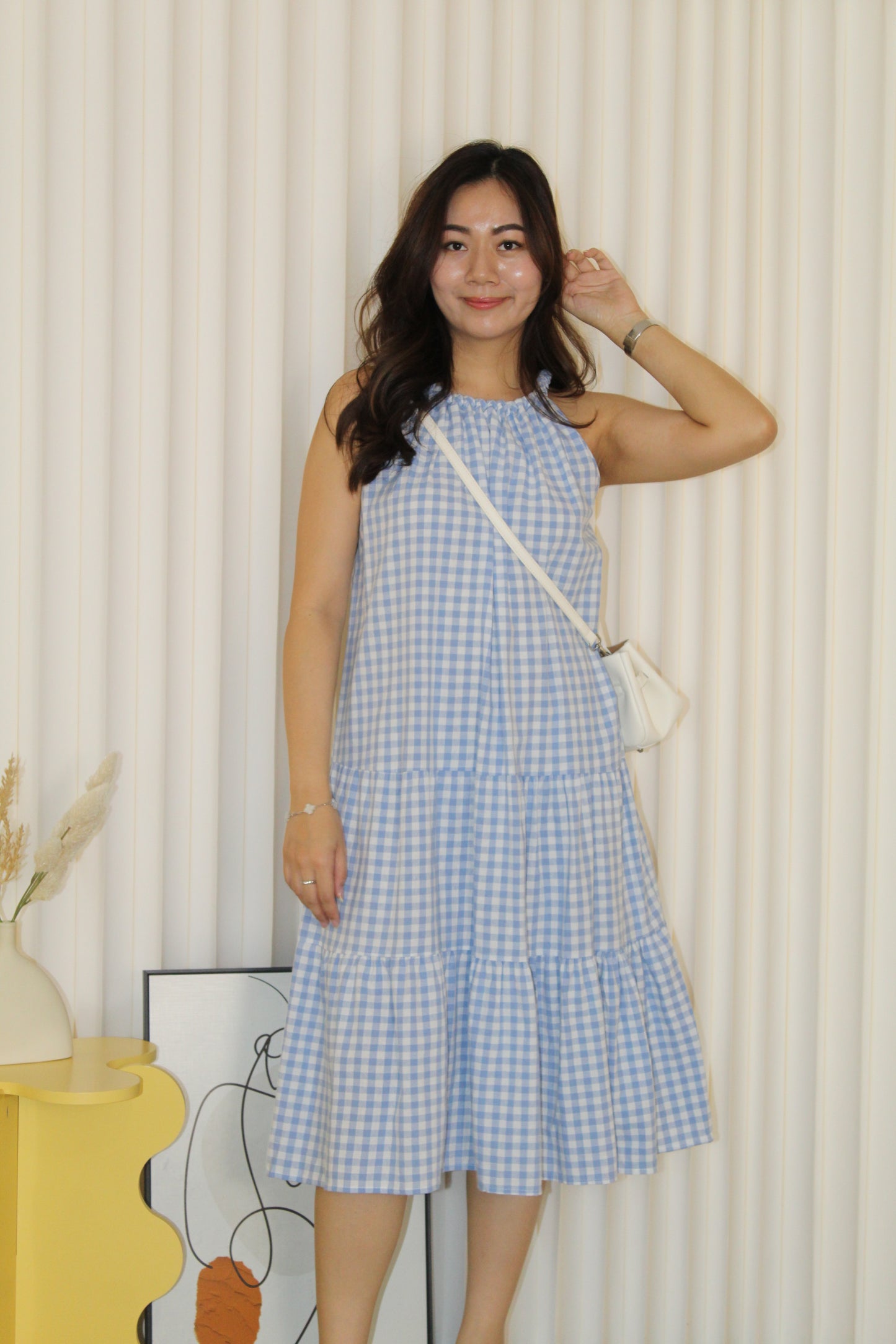 Kaylee Checked Halter Midi Dress (Yellow)
