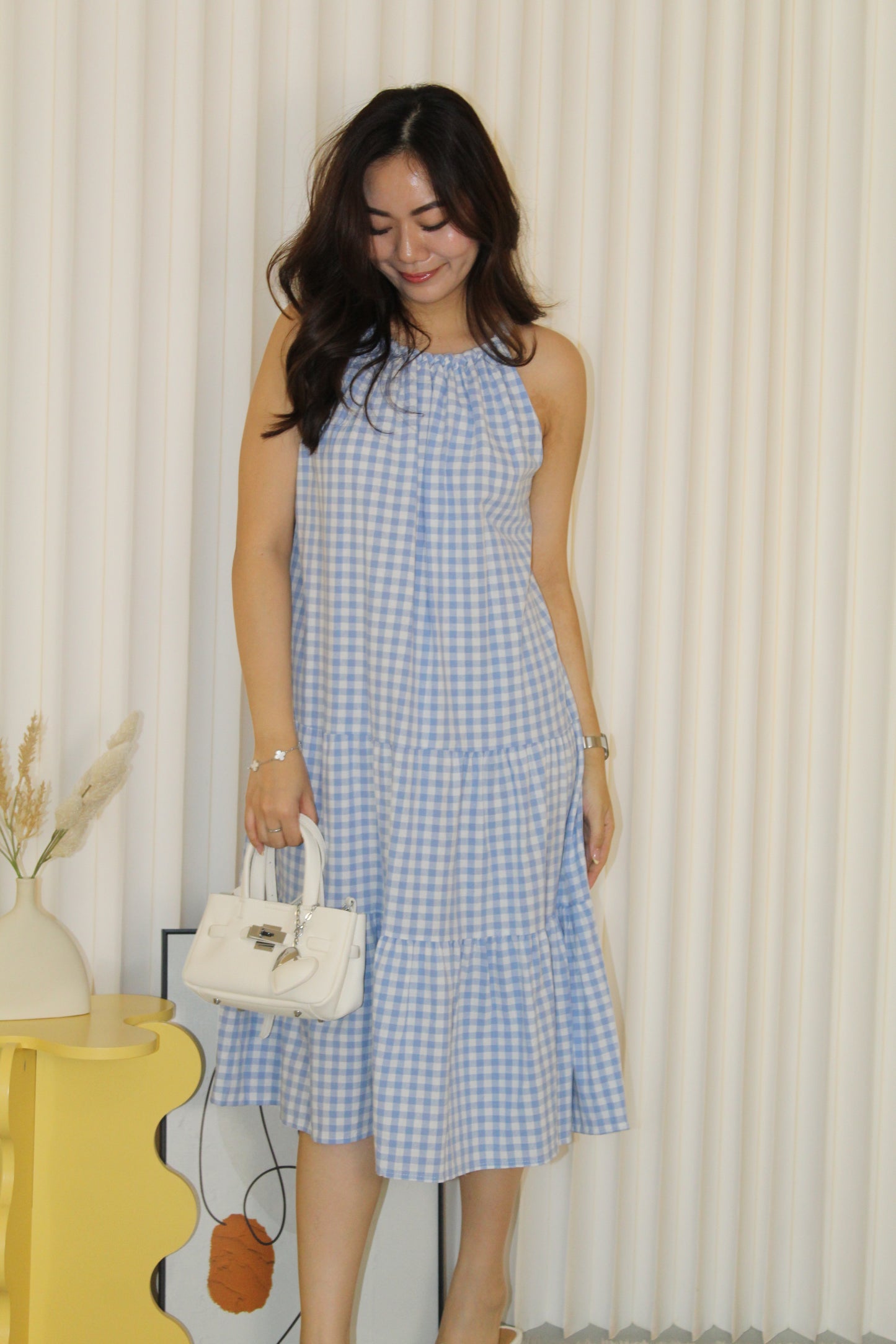 Kaylee Checked Halter Midi Dress (Yellow)