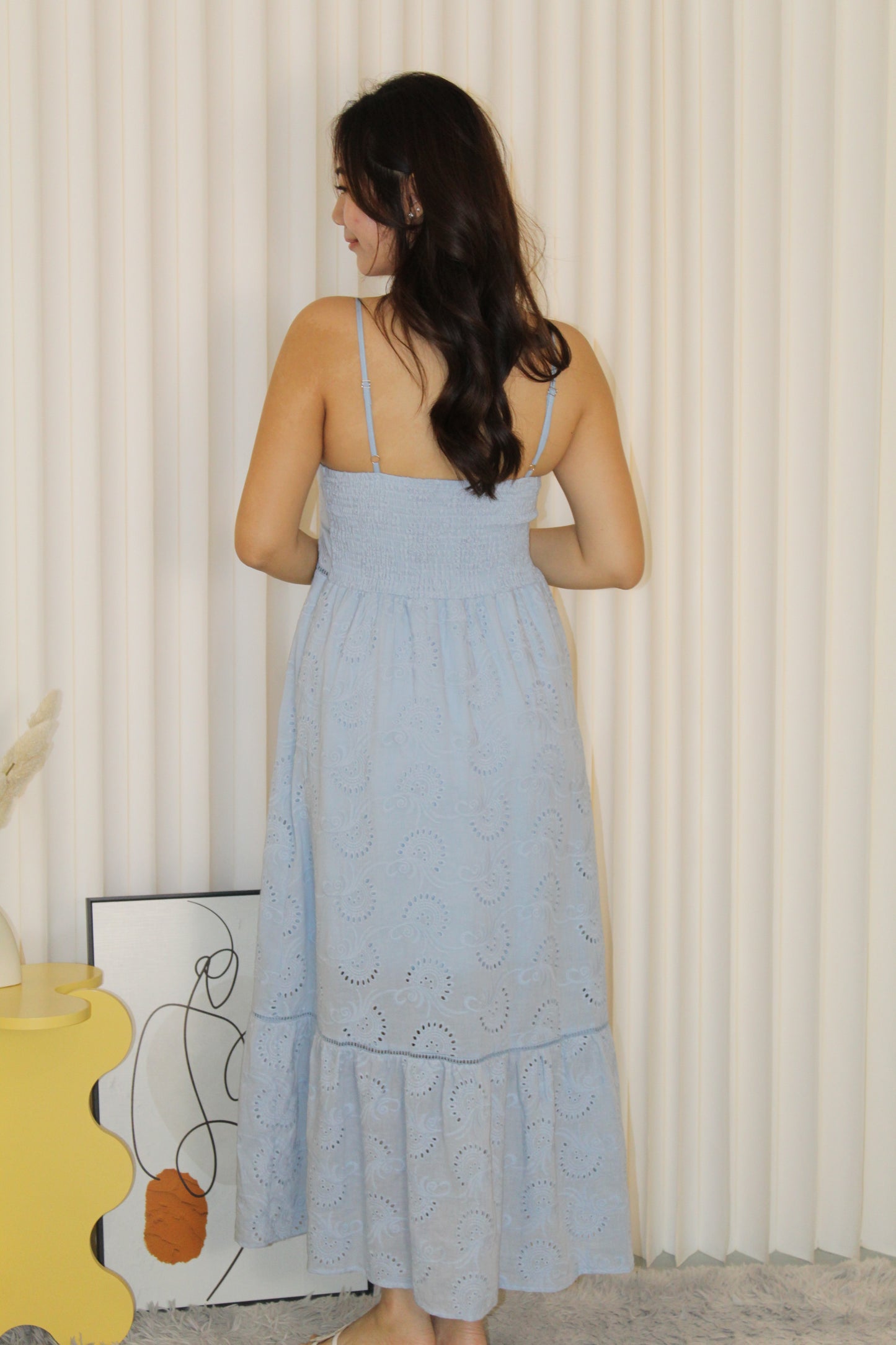 Bianca Eyelet Midi Dress (Blue)