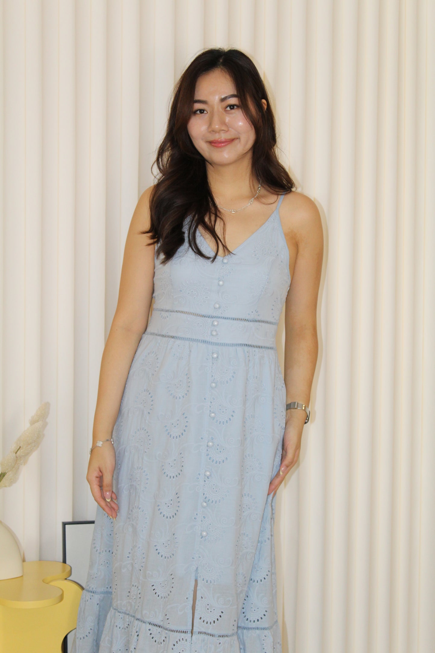 Bianca Eyelet Midi Dress (Blue)