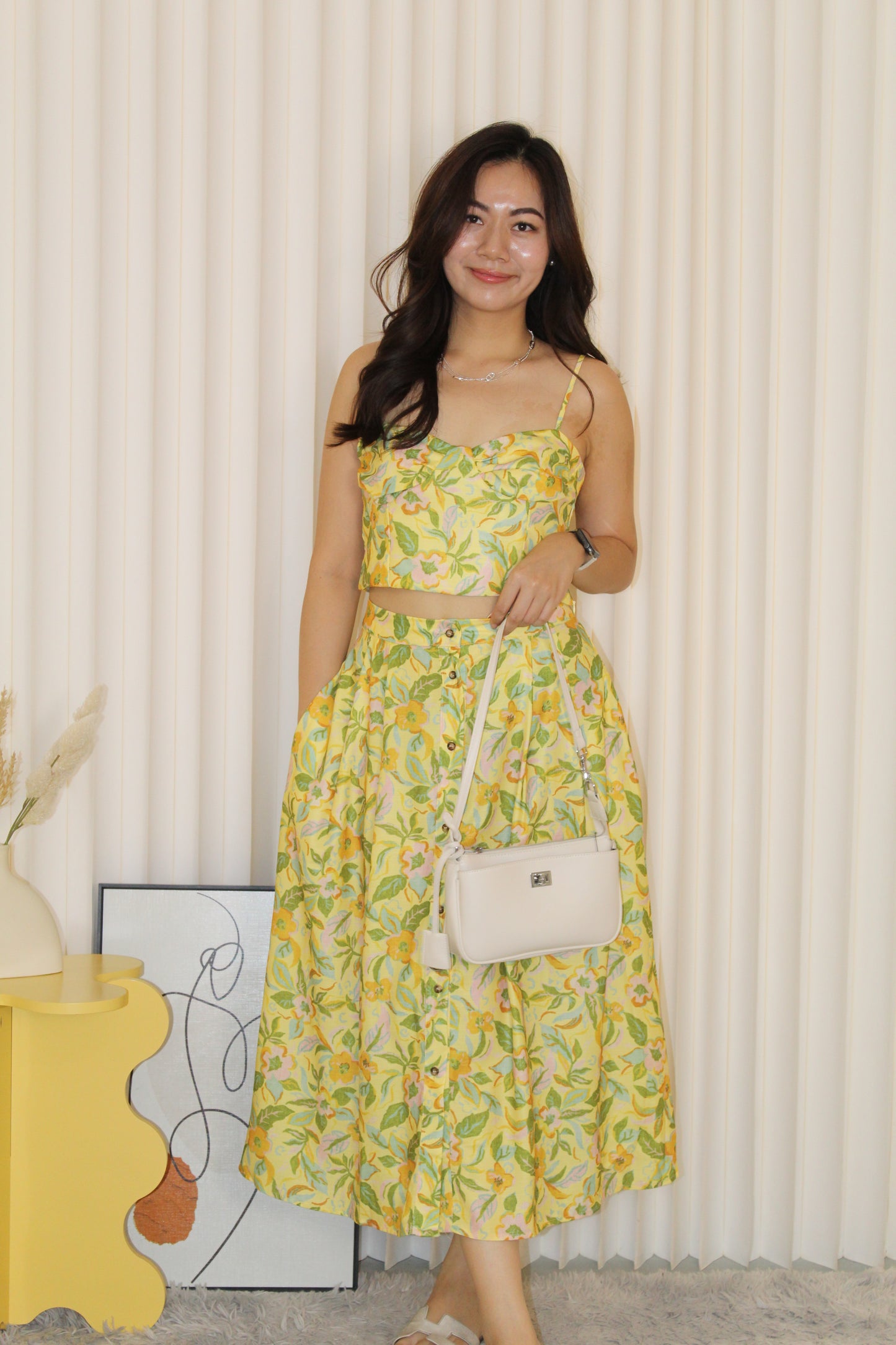 Marissa Floral Two Piece Skirt Set (Yellow)