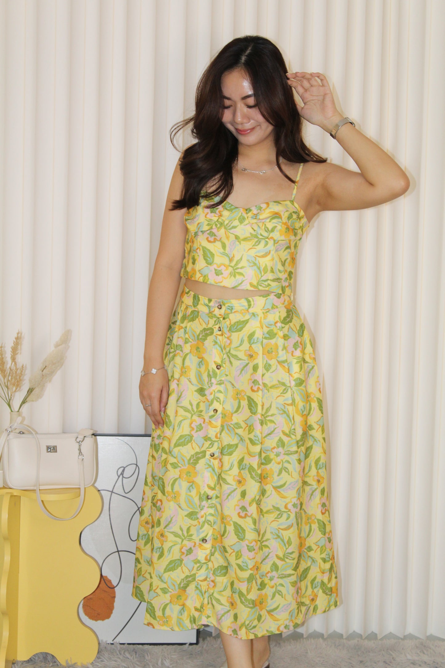 Marissa Floral Two Piece Skirt Set (Yellow)