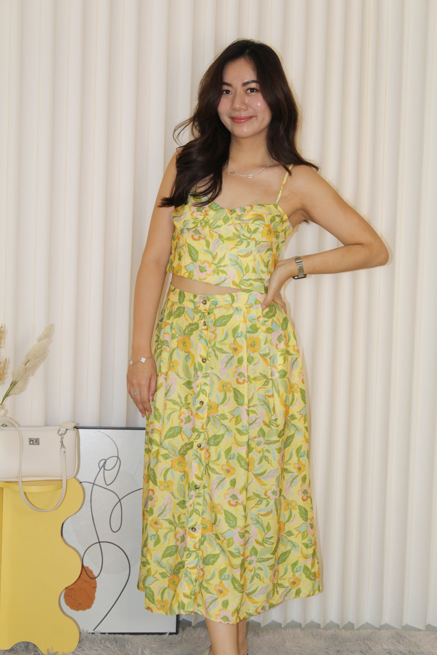 Marissa Floral Two Piece Skirt Set (Yellow)