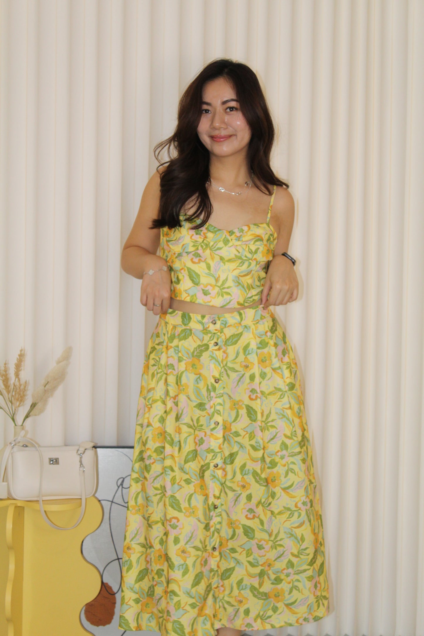 Marissa Floral Two Piece Skirt Set (Yellow)