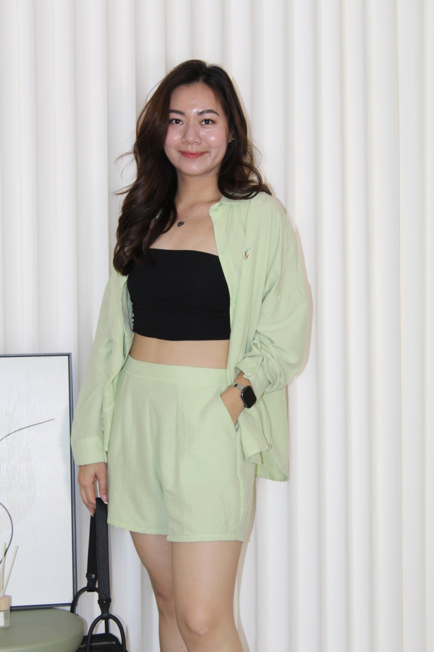 Ava Blouse Shorts Two Piece Set (Green)