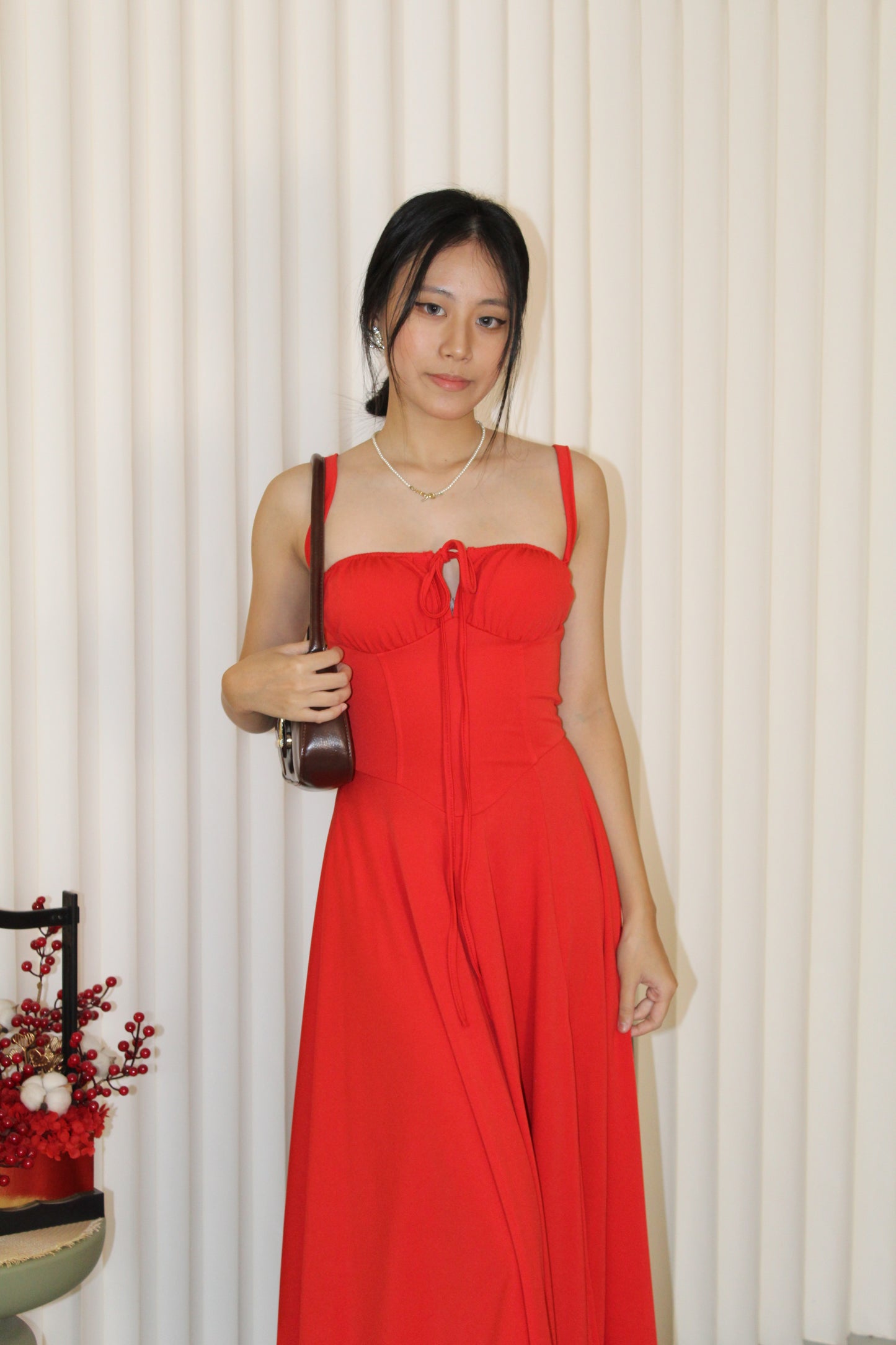 Liana Flare Slit Midi Dress (Red)