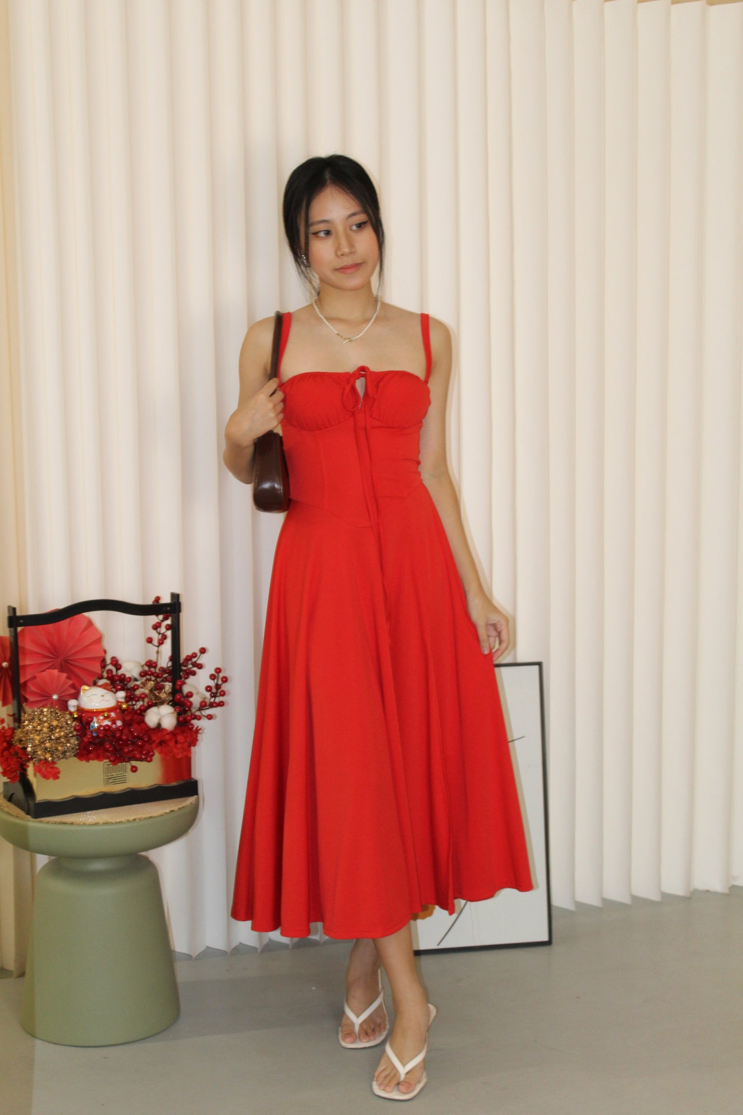 Liana Flare Slit Midi Dress (Red)