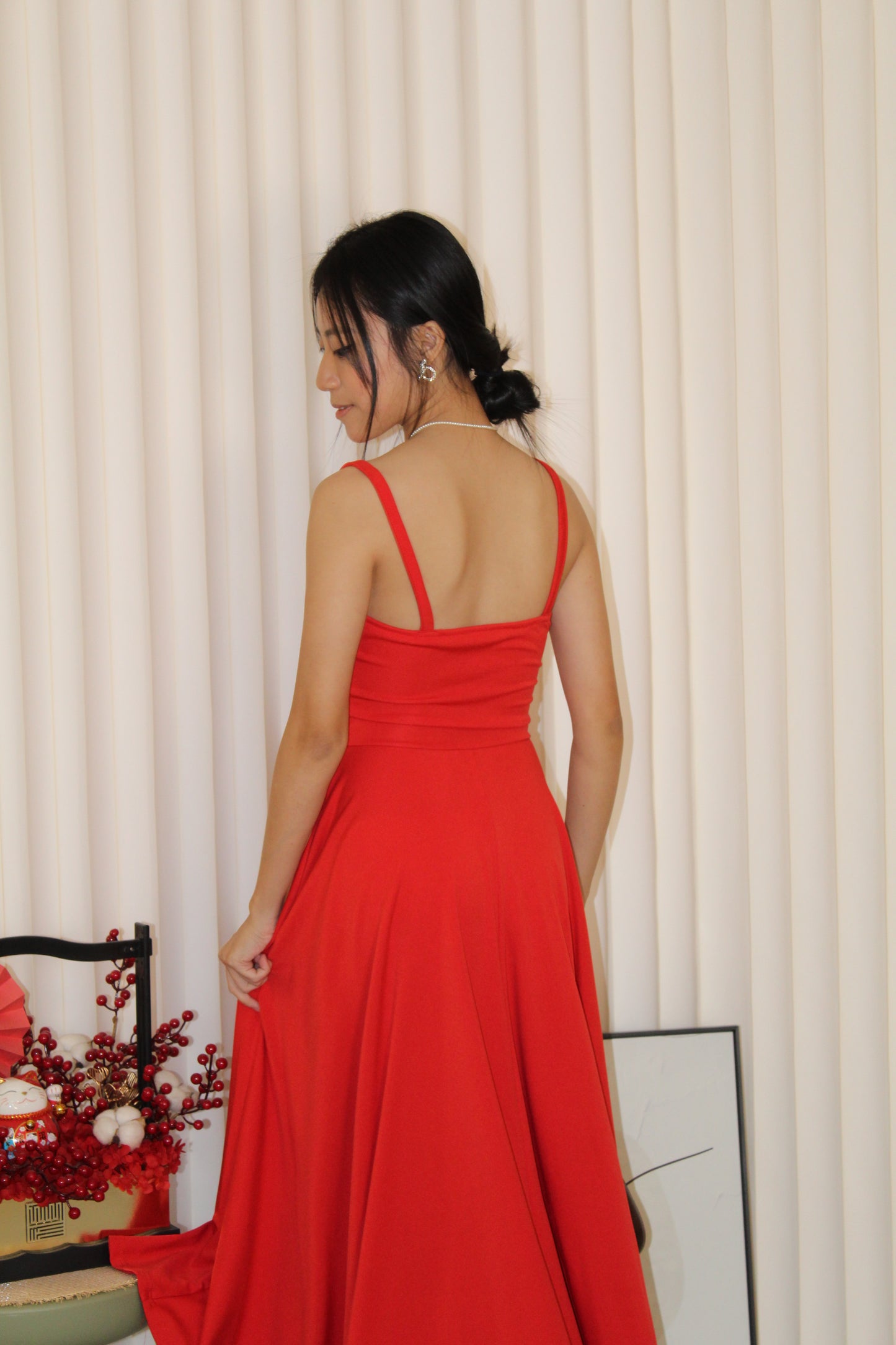 Liana Flare Slit Midi Dress (Red)