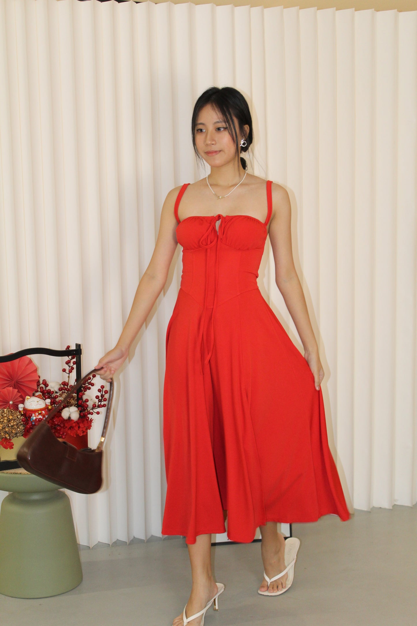 Liana Flare Slit Midi Dress (Red)