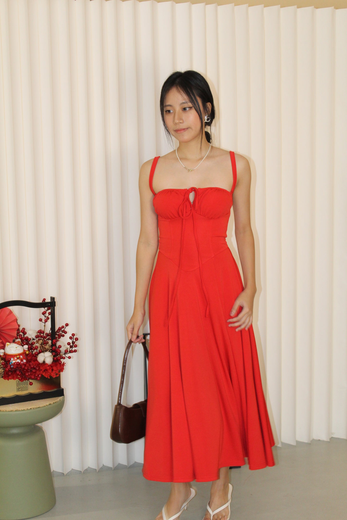 Liana Flare Slit Midi Dress (Red)