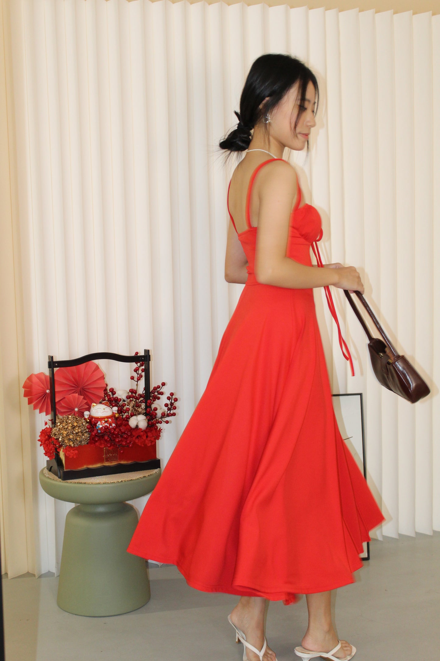 Liana Flare Slit Midi Dress (Red)