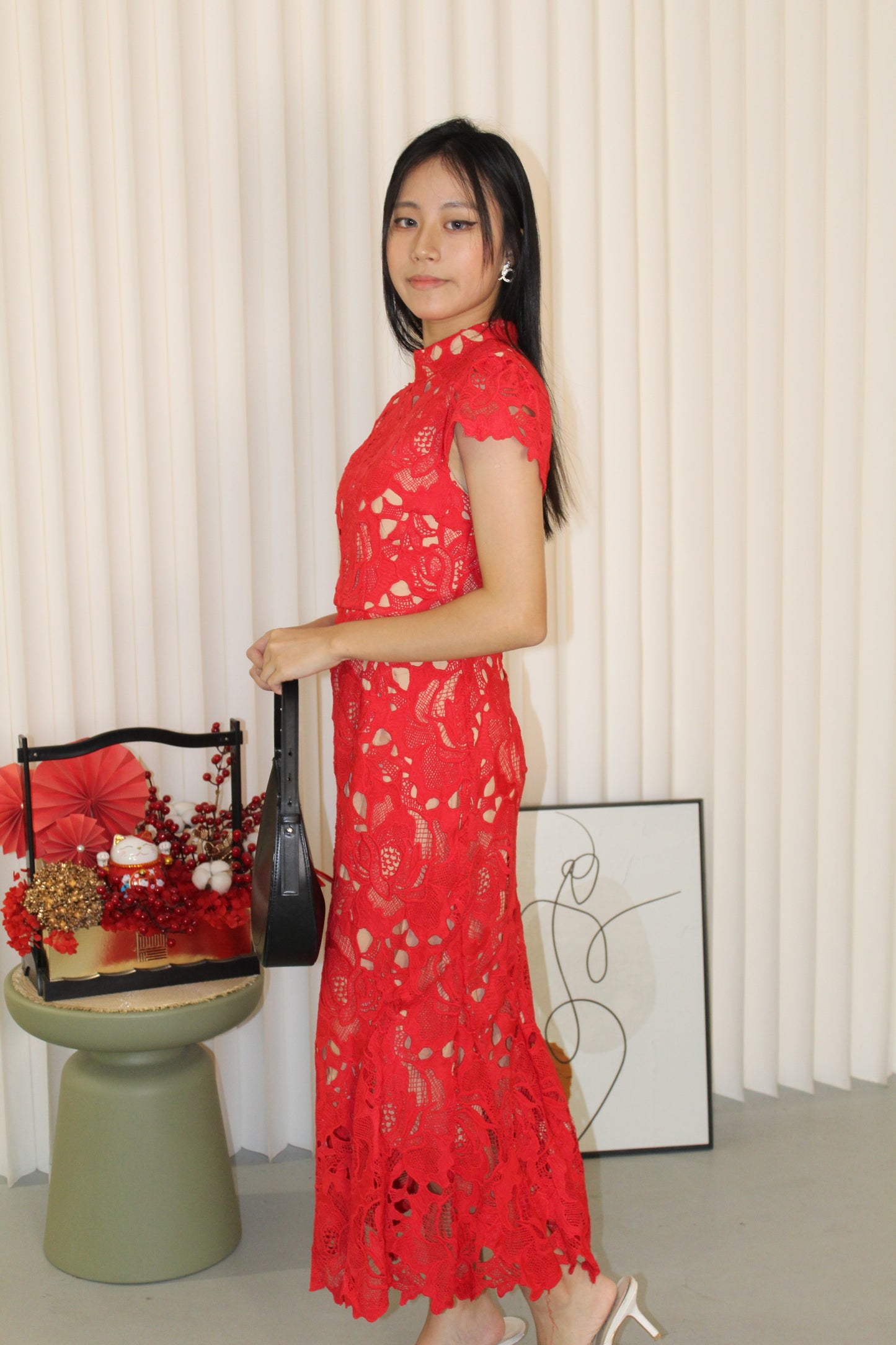 Janice Lace Fish Tail Midaxi Dress (Red)