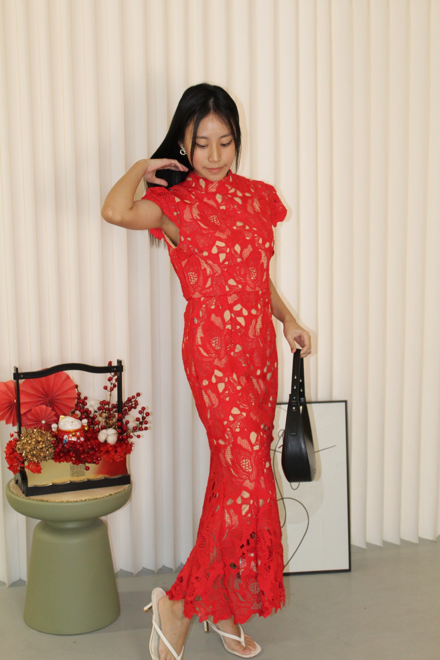 Janice Lace Fish Tail Midaxi Dress (Red)