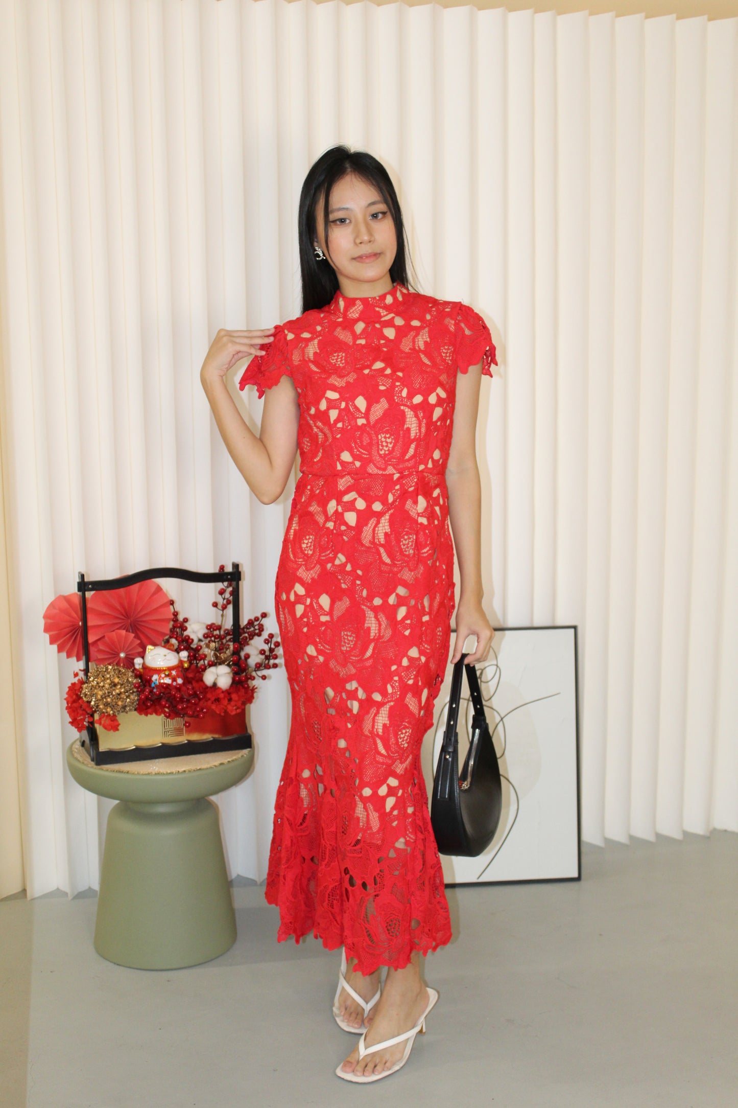 Janice Lace Fish Tail Midaxi Dress (Red)
