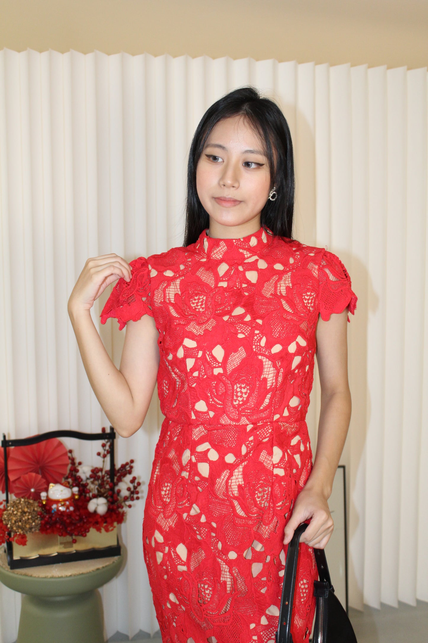 Janice Lace Fish Tail Midaxi Dress (Red)