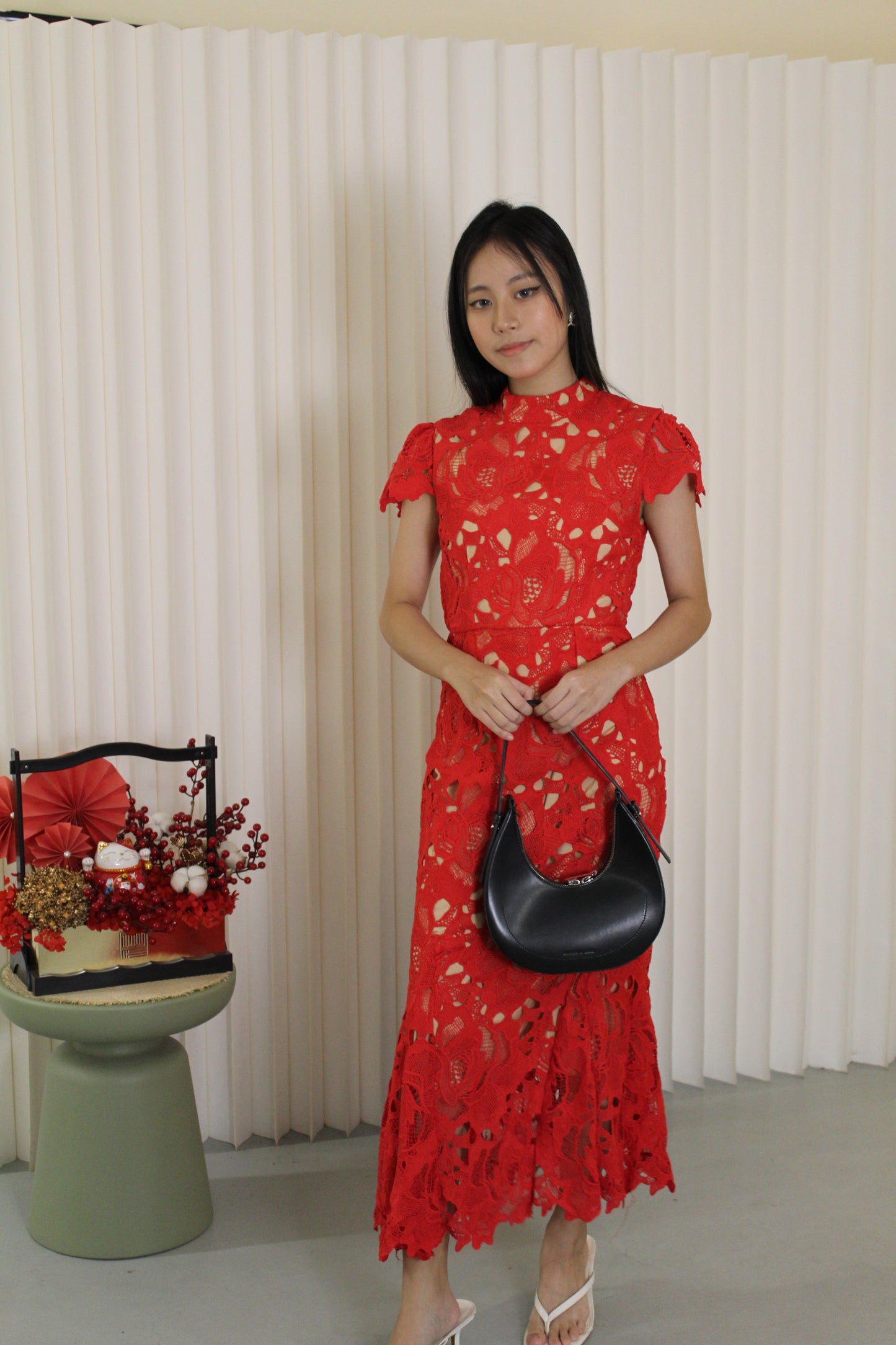 Janice Lace Fish Tail Midaxi Dress (Red)
