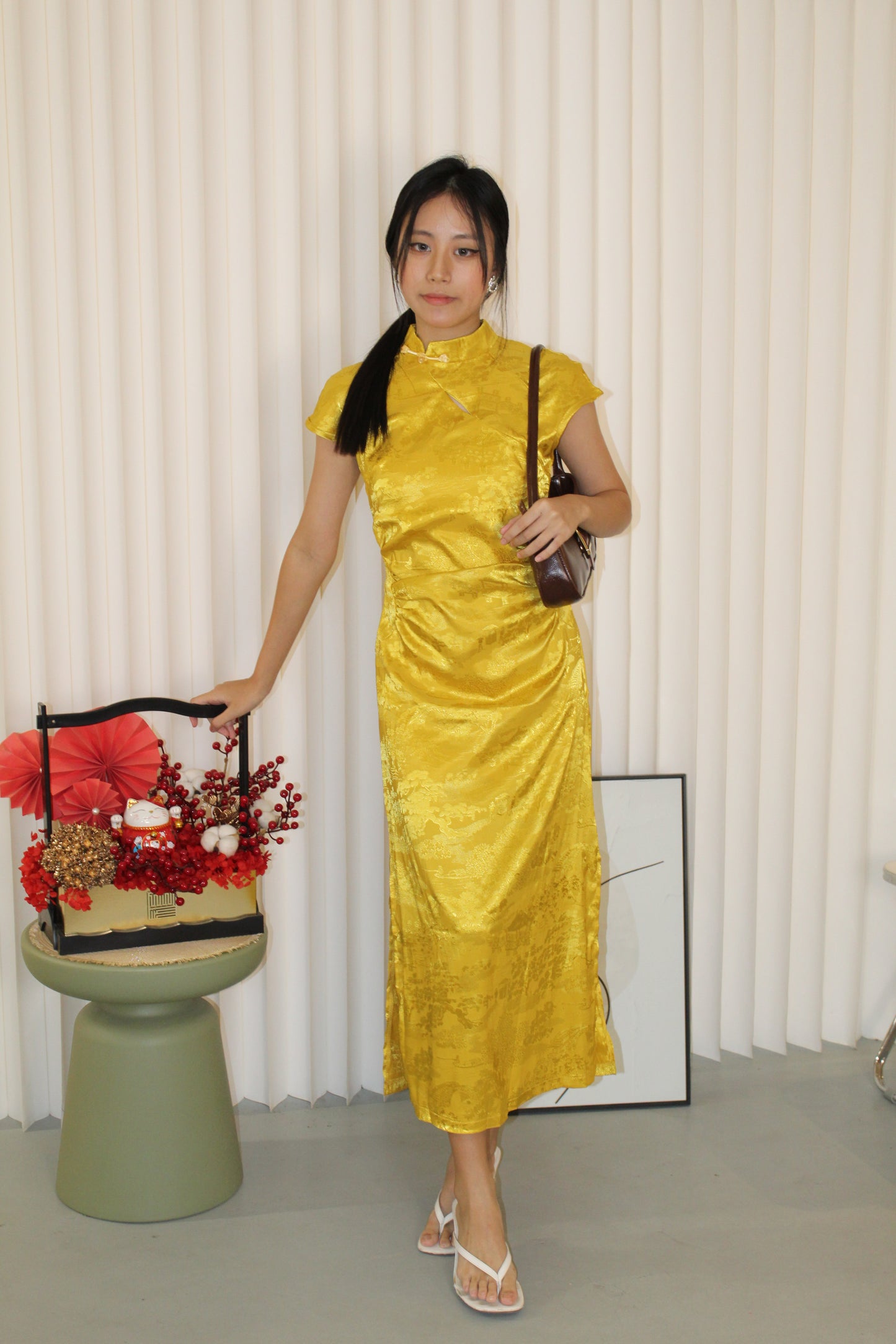 Jin Yi Midaxi Cheongsam Dress (Gold)