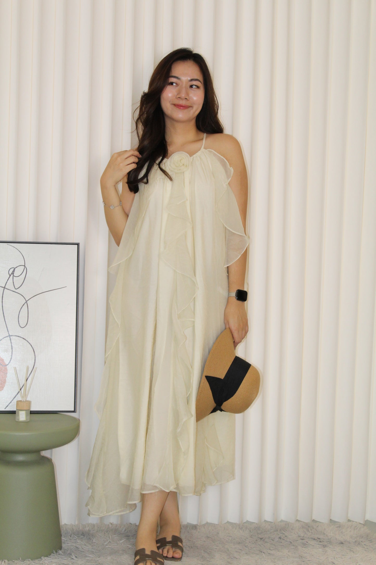 Yarra Ruffle Flare Dress (Cream)