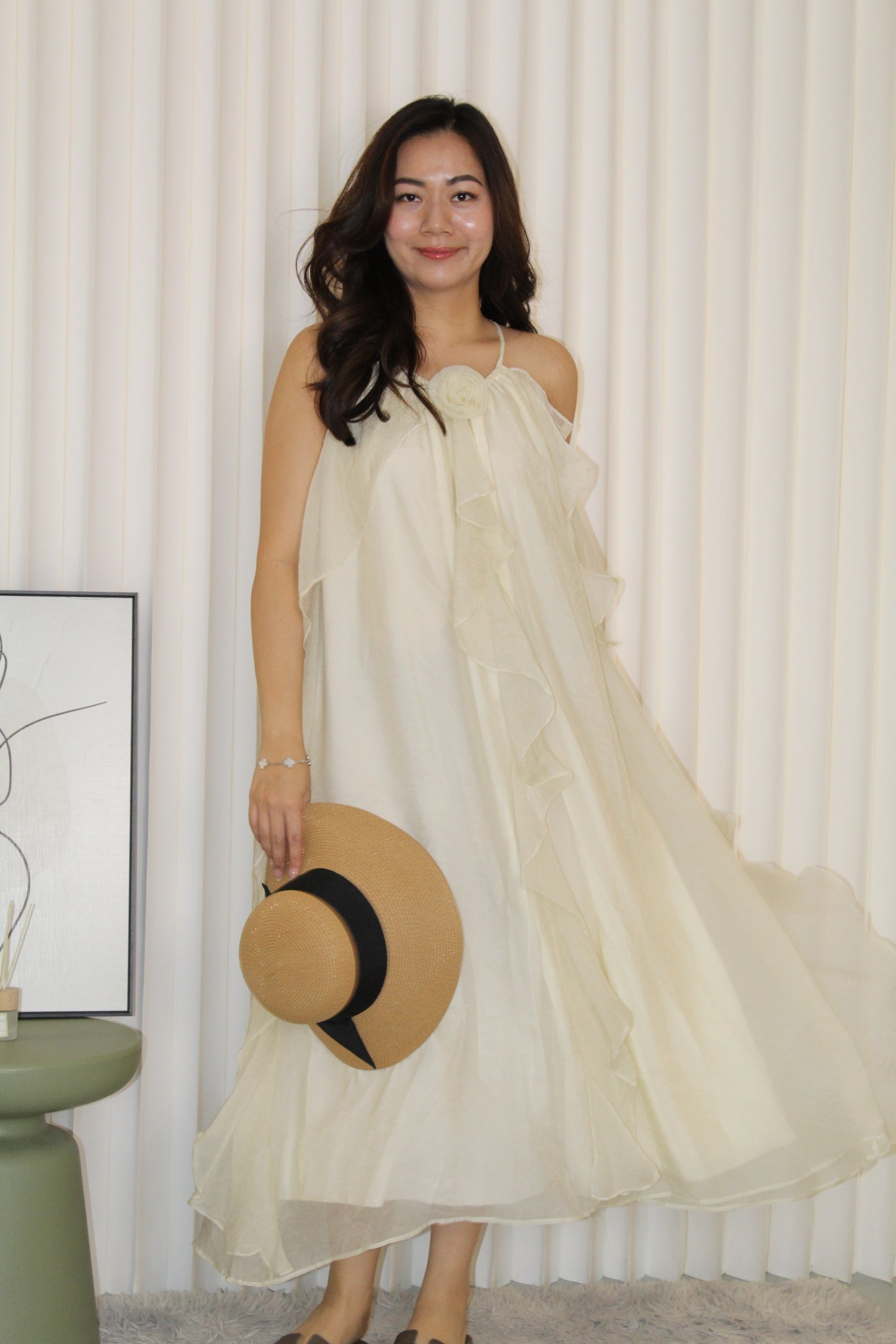 Yarra Ruffle Flare Dress (Cream)