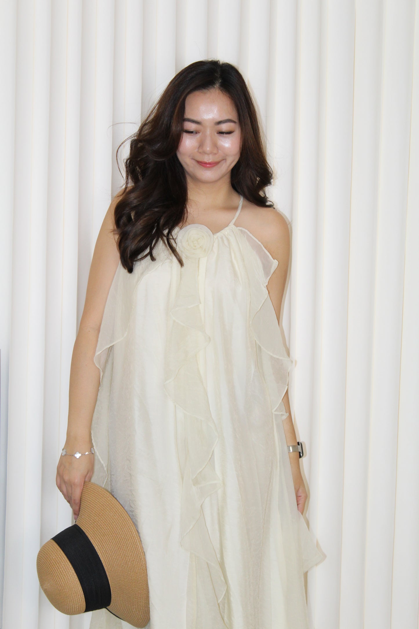 Yarra Ruffle Flare Dress (Cream)