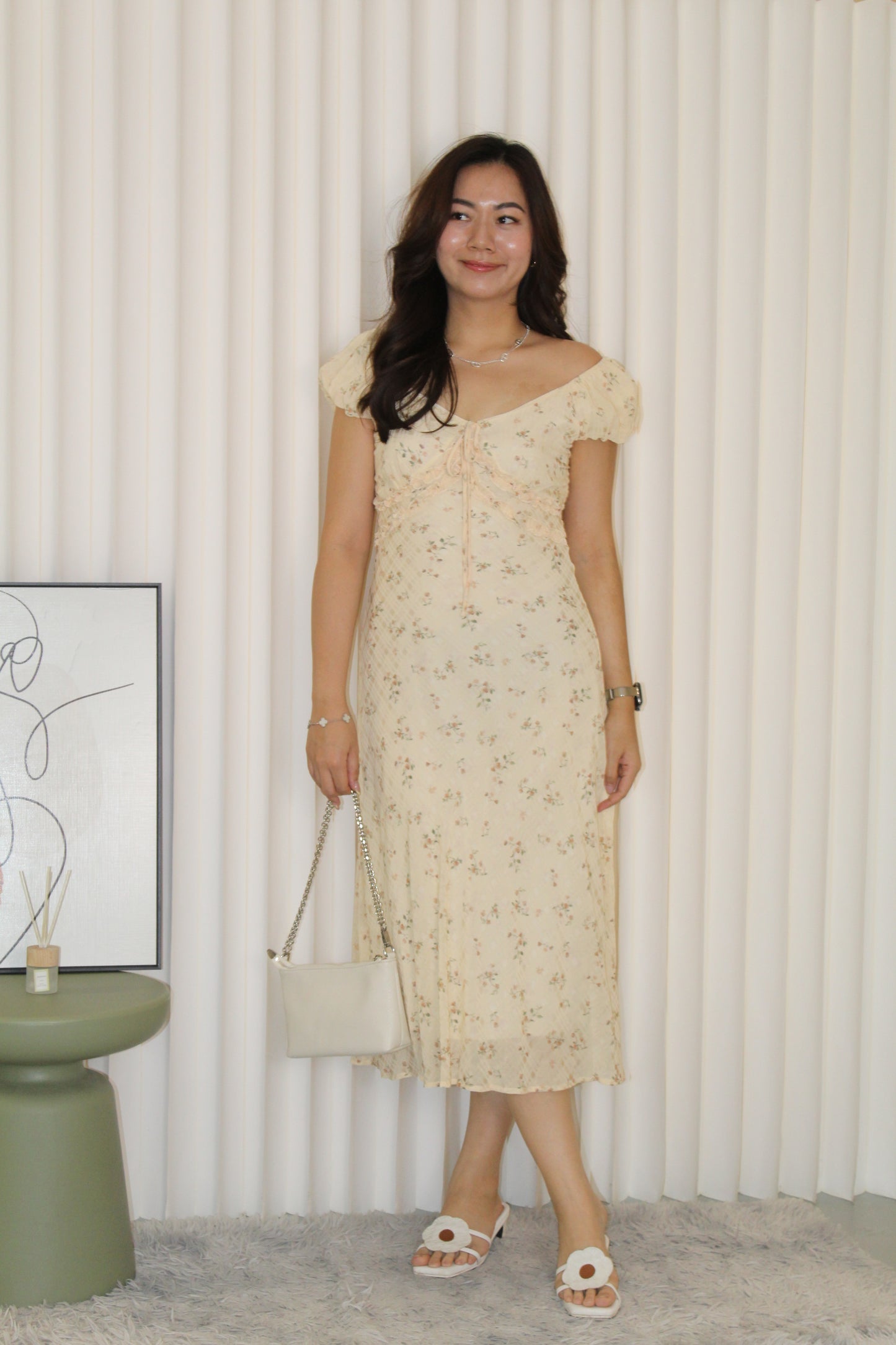 Delphine Floral Midi Dress (Yellow)