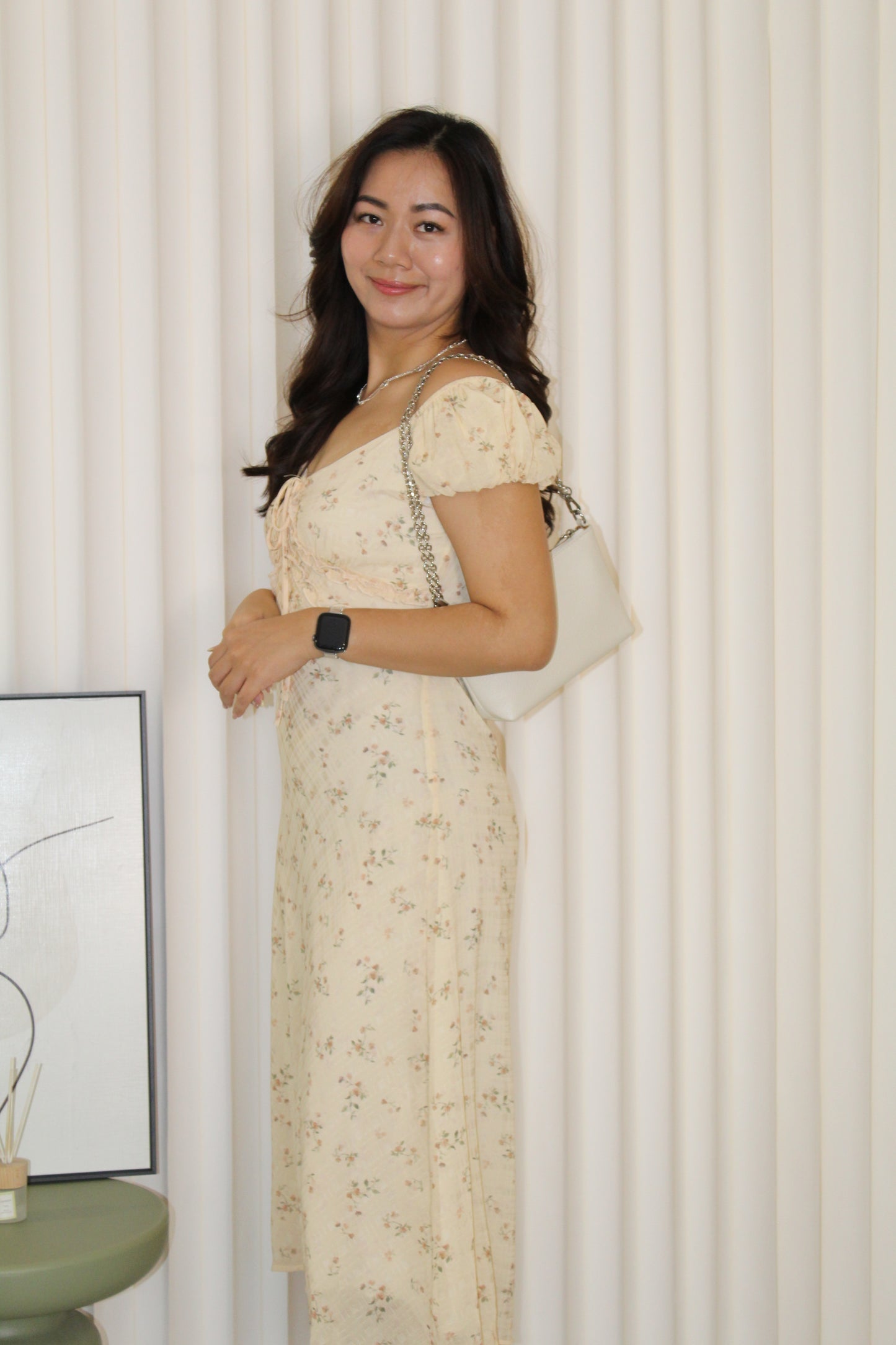 Delphine Floral Midi Dress (Yellow)