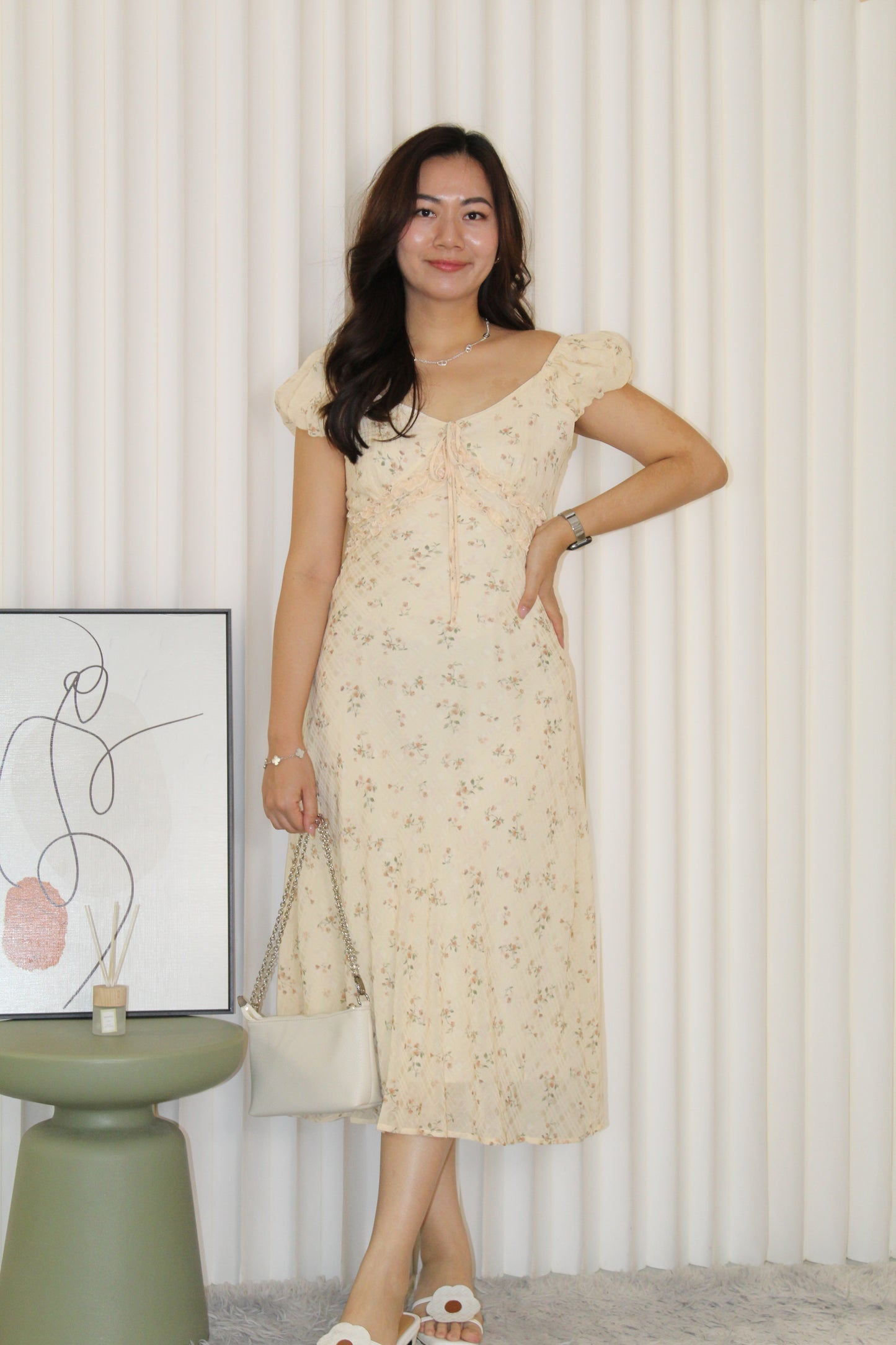 Delphine Floral Midi Dress (Yellow)