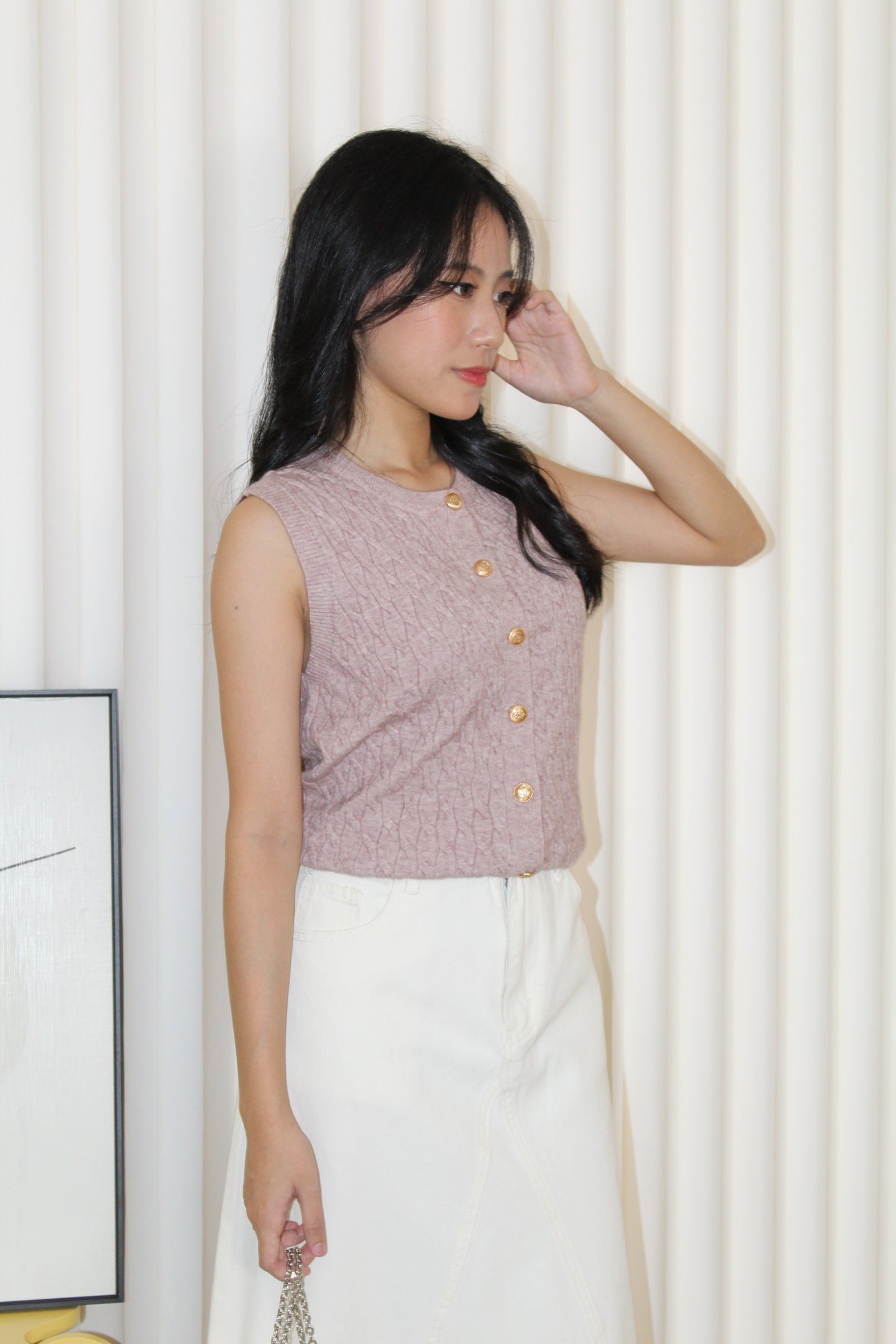 Elisha Vest Knit Top (Cream)