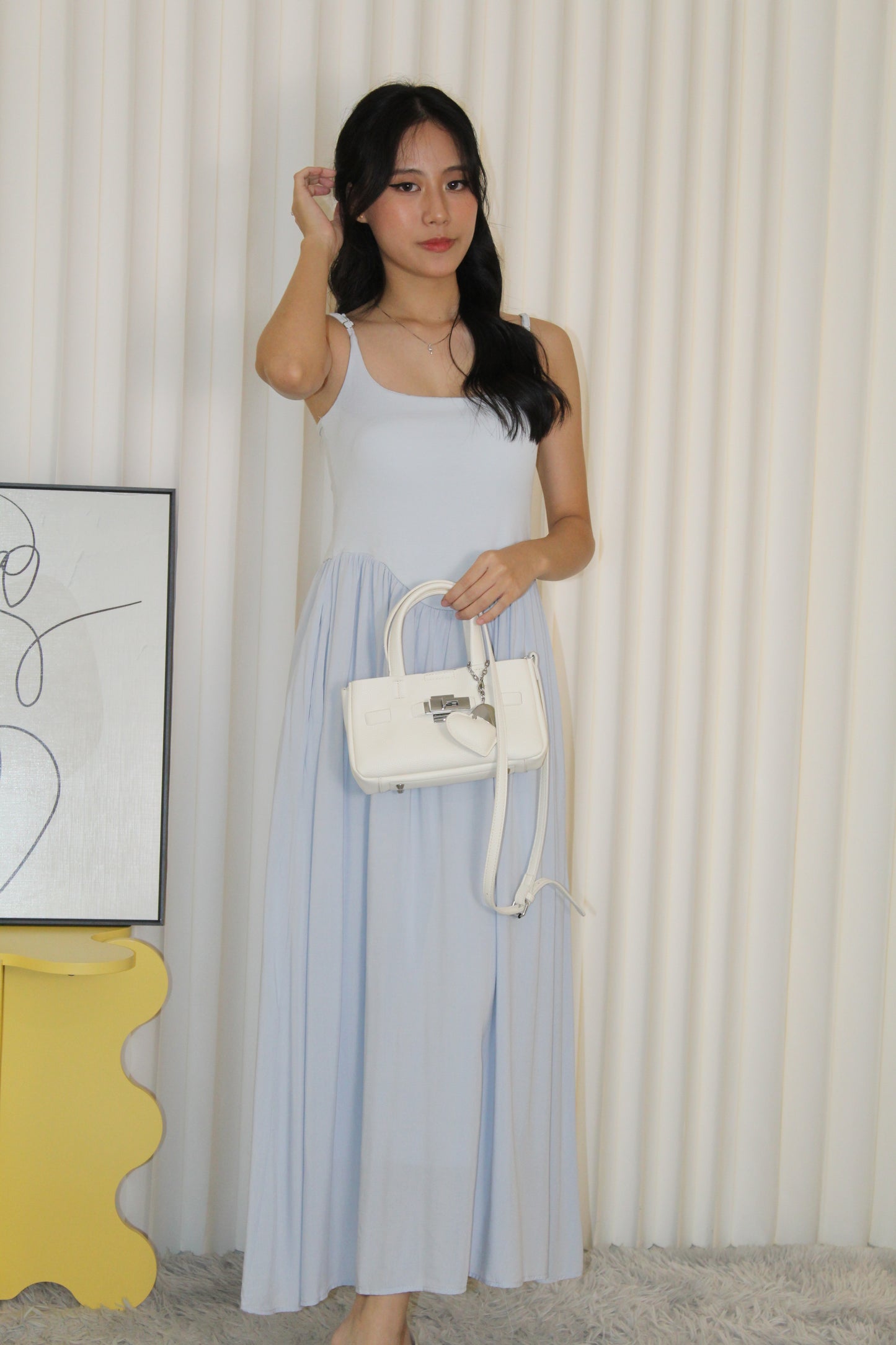 Tania Padded Flare Midaxi Dress (Blue)