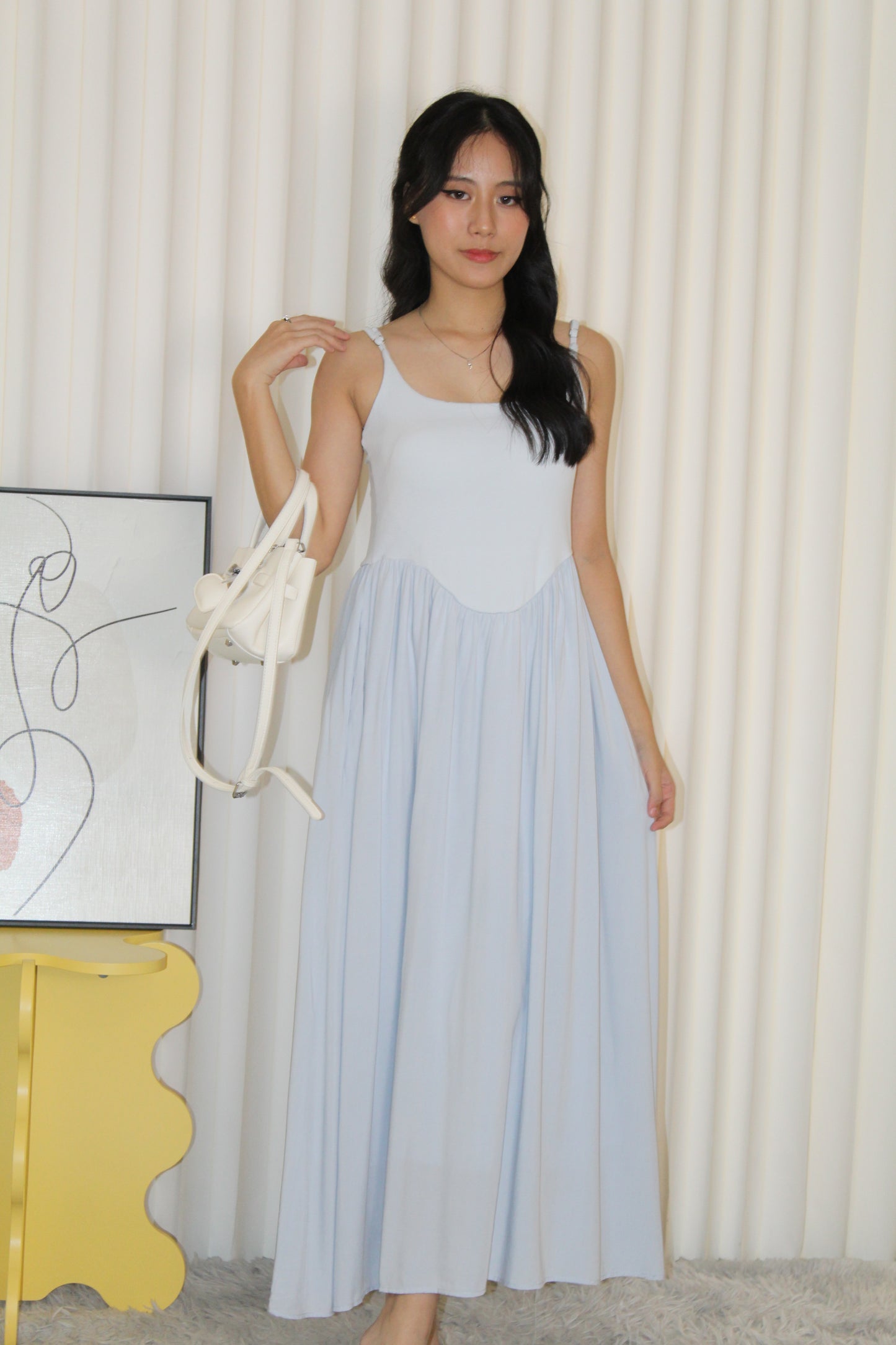 Tania Padded Flare Midaxi Dress (Blue)