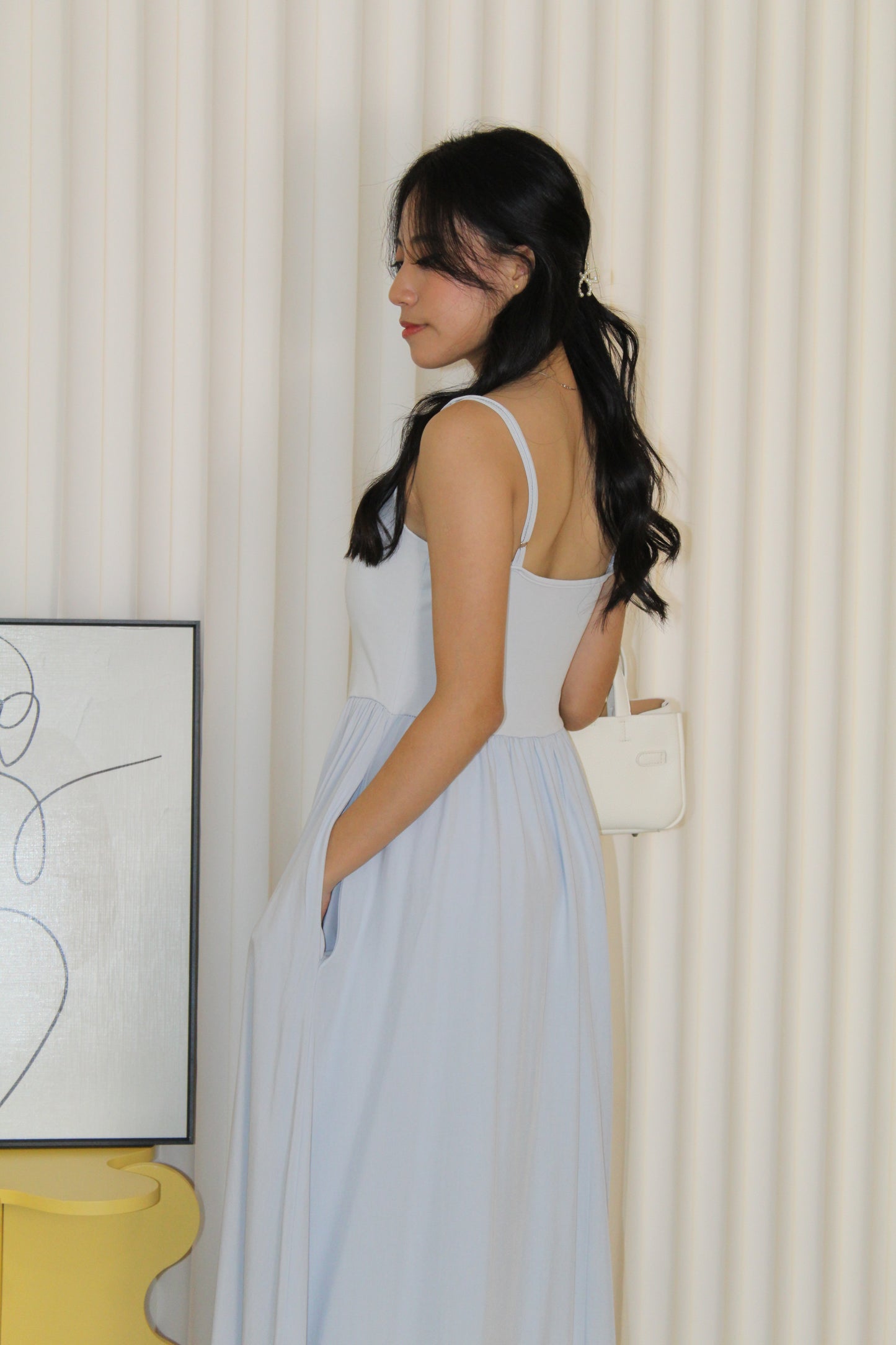 Tania Padded Flare Midaxi Dress (Blue)