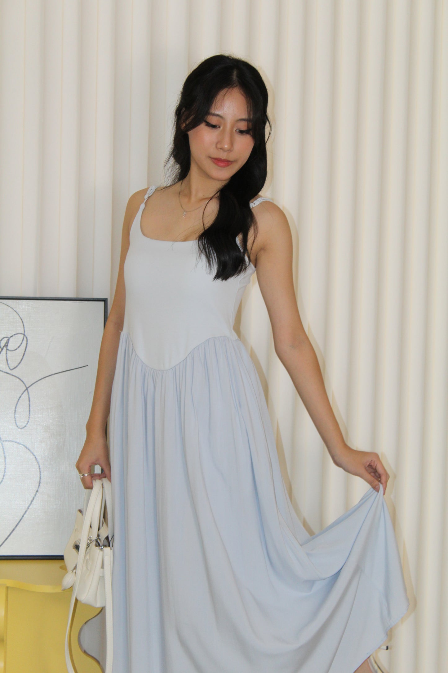 Tania Padded Flare Midaxi Dress (Blue)
