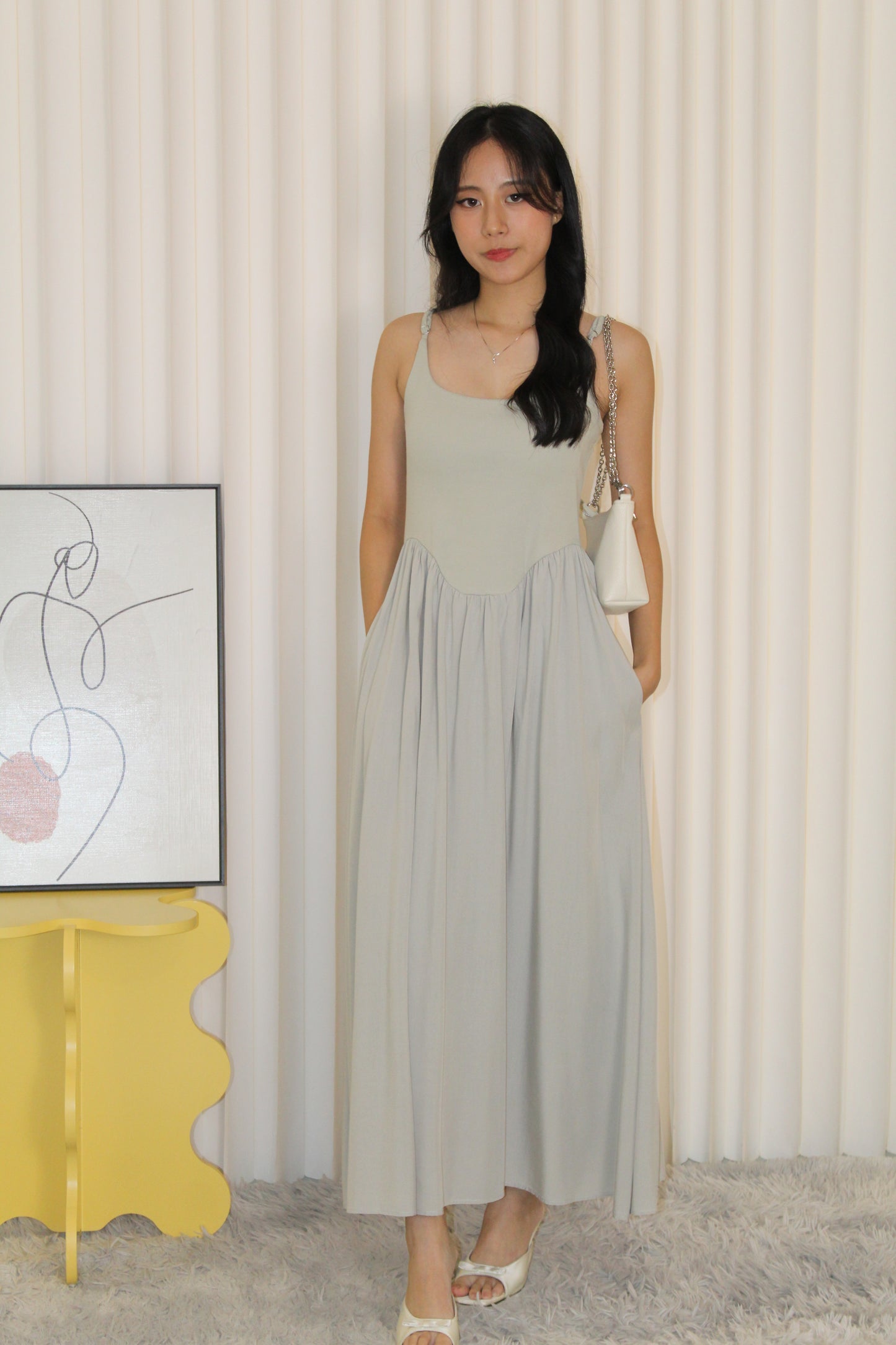 Tania Padded Flare Midaxi Dress (Blue)