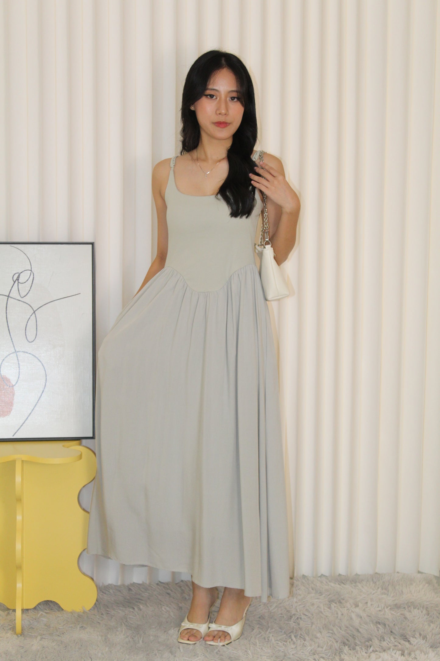Tania Padded Flare Midaxi Dress (Blue)