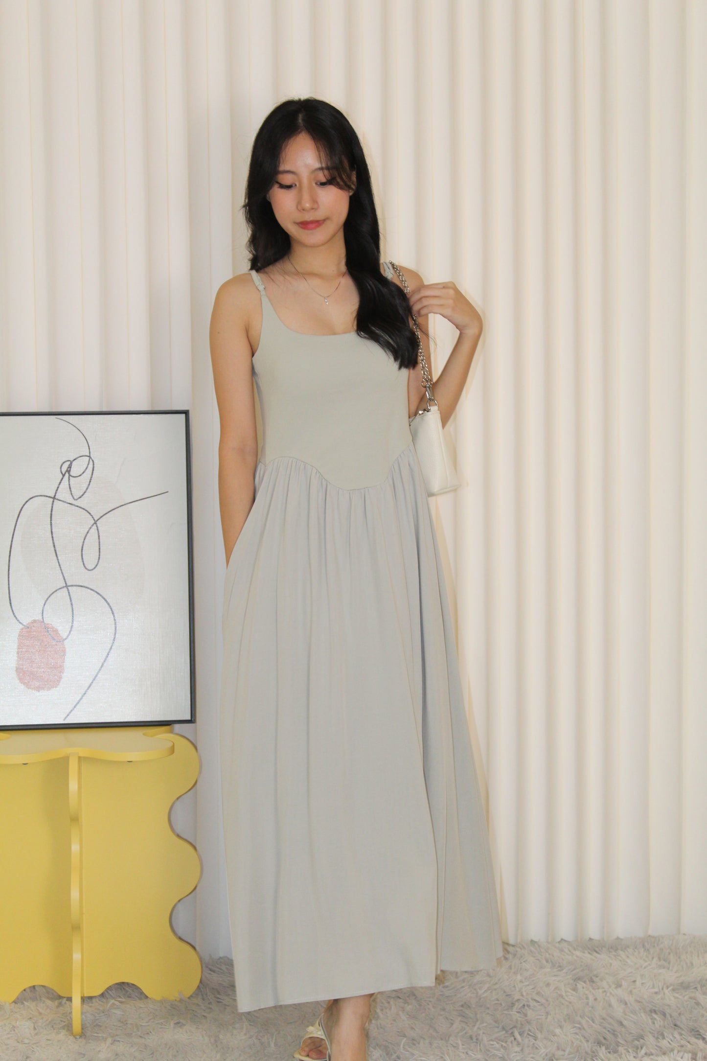 Tania Padded Flare Midaxi Dress (Blue)