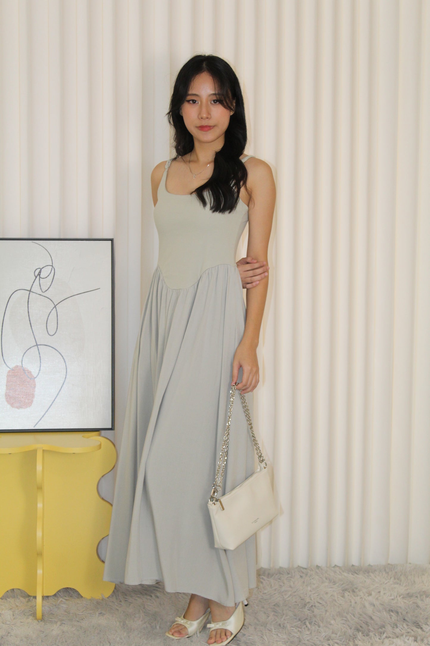 Tania Padded Flare Midaxi Dress (Blue)