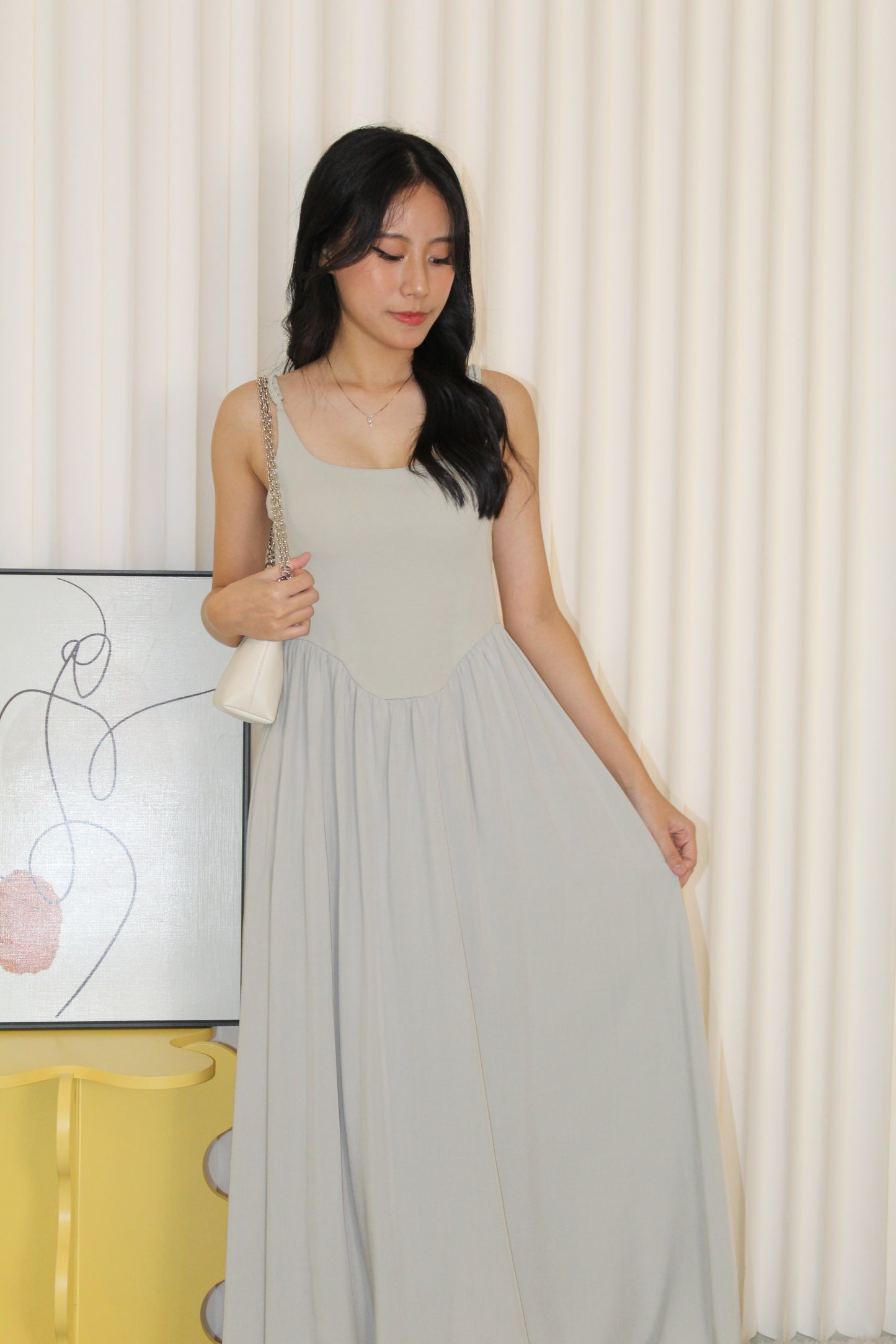Tania Padded Flare Midaxi Dress (Blue)