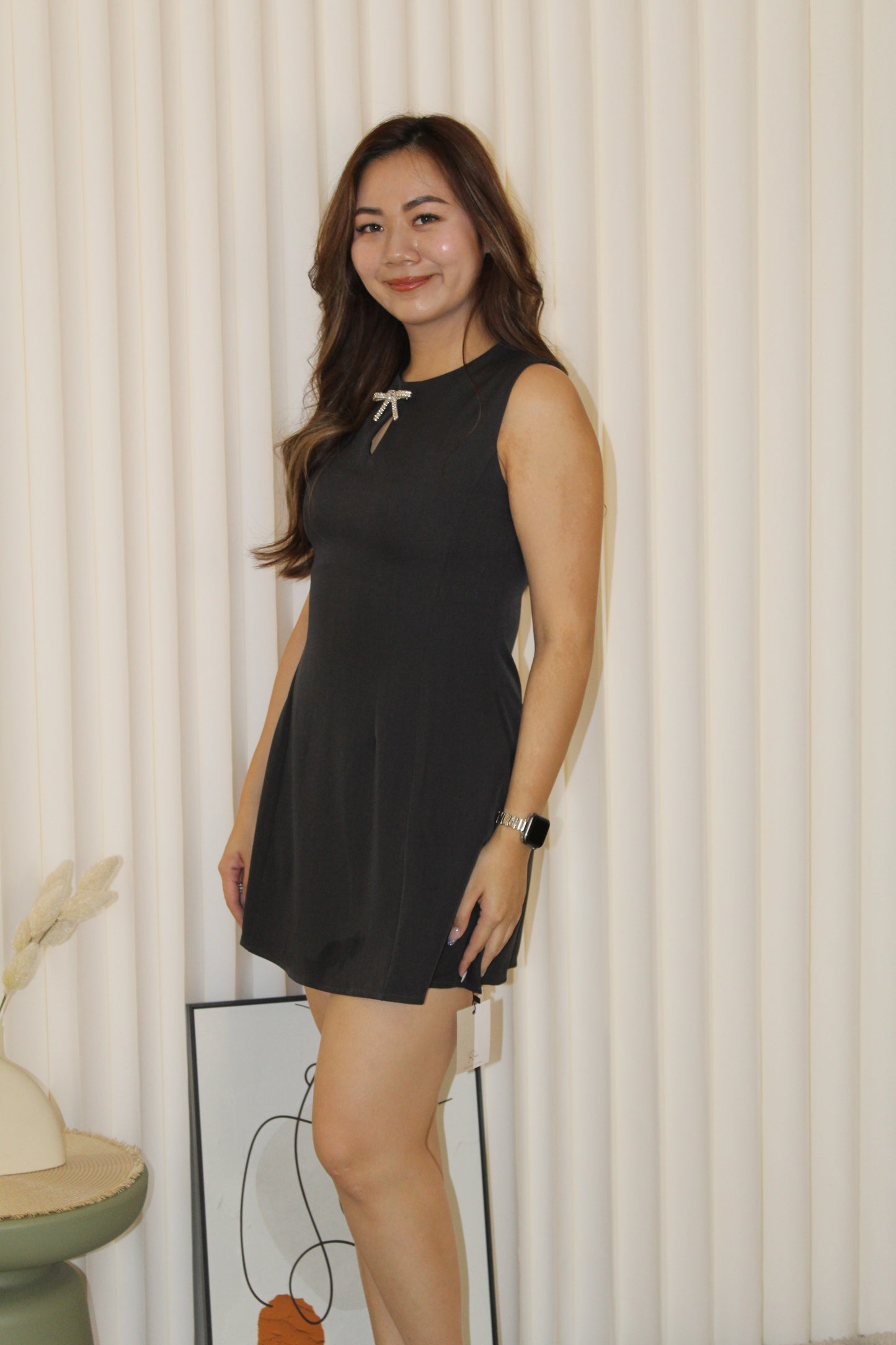 Gracie A-Line Ribbon Mini Dress (Grey)