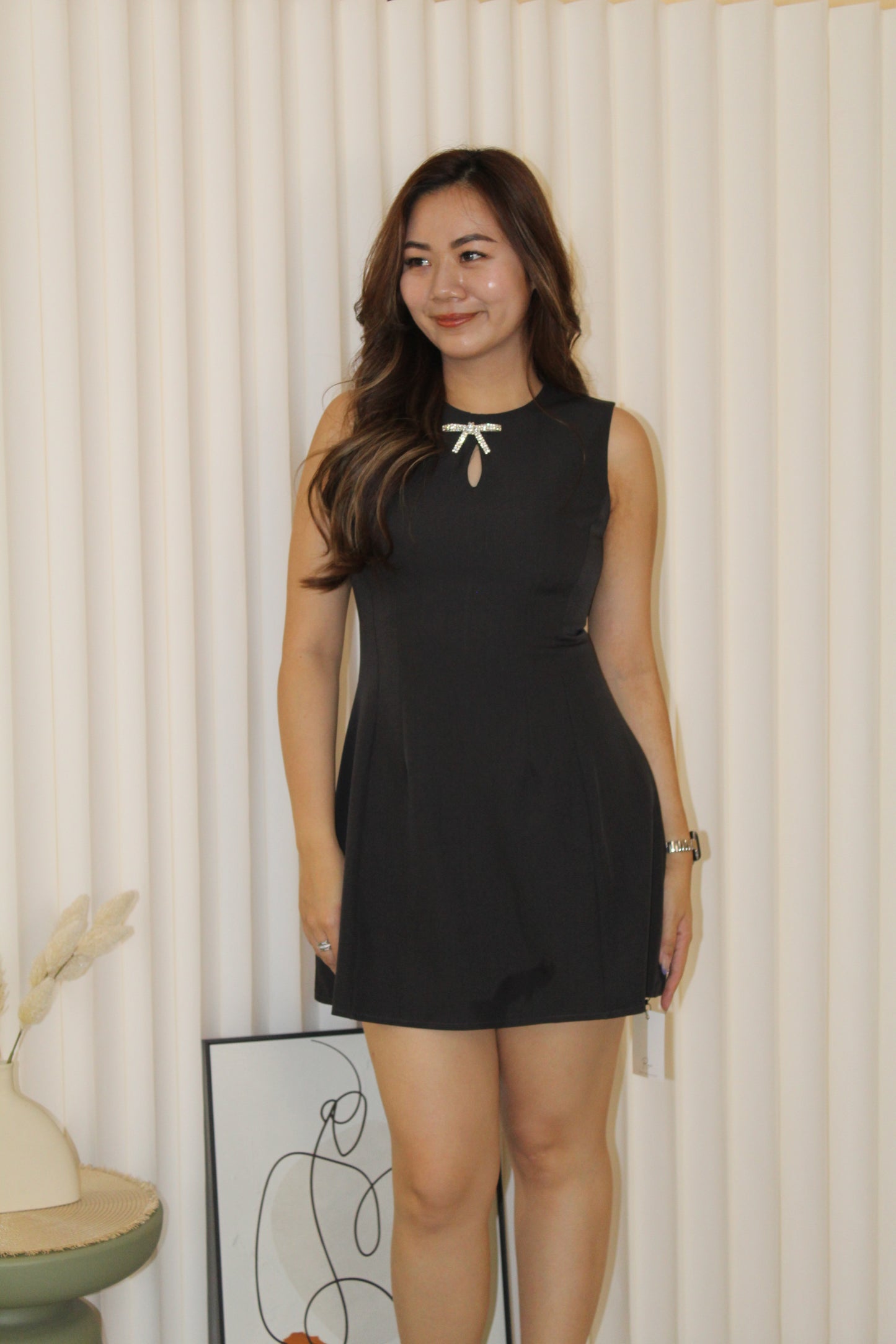 Gracie A-Line Ribbon Mini Dress (Grey)