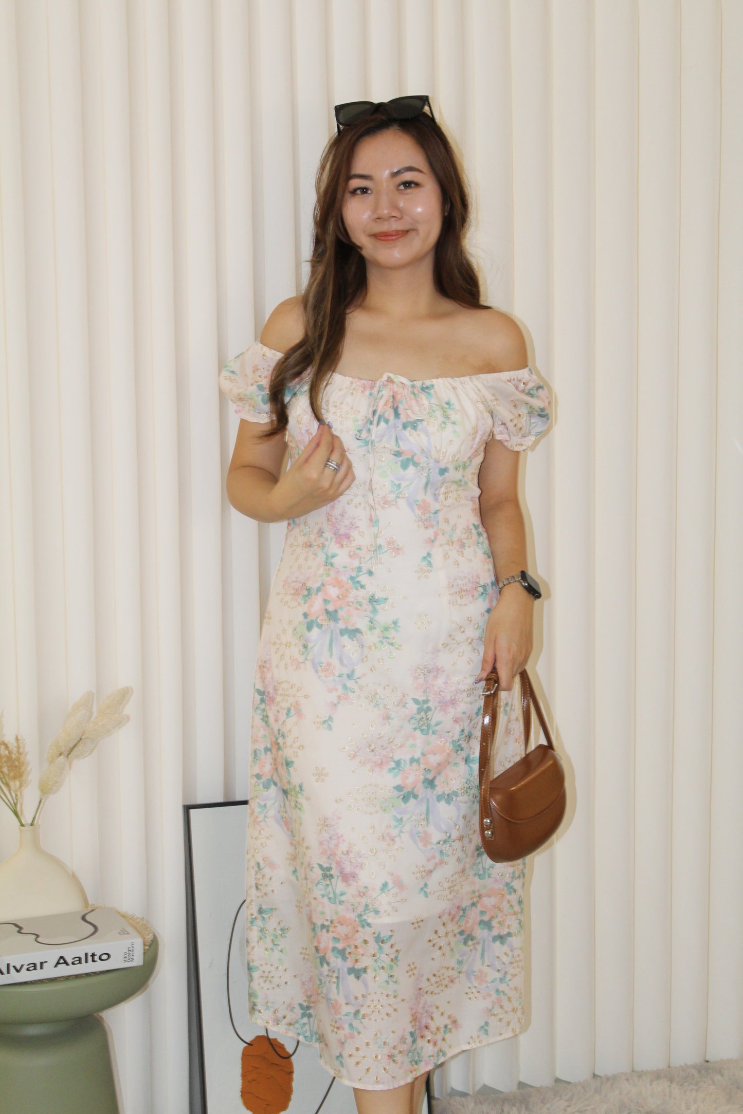 Valerie Floral Midi Dress (Cream)