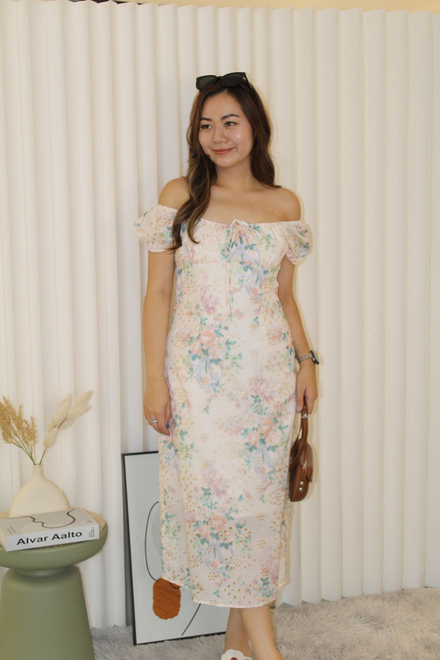 Valerie Floral Midi Dress (Cream)