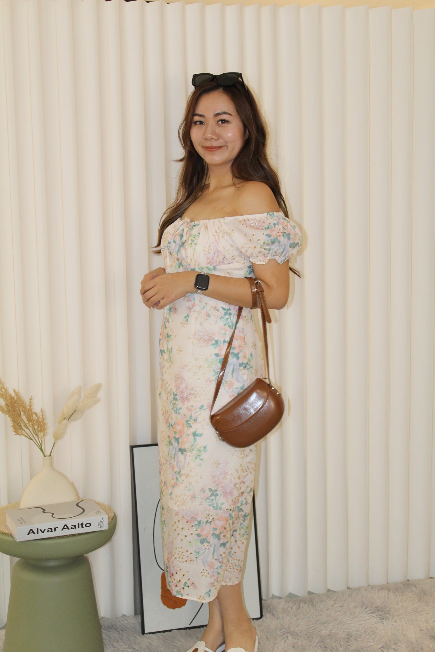 Valerie Floral Midi Dress (Cream)