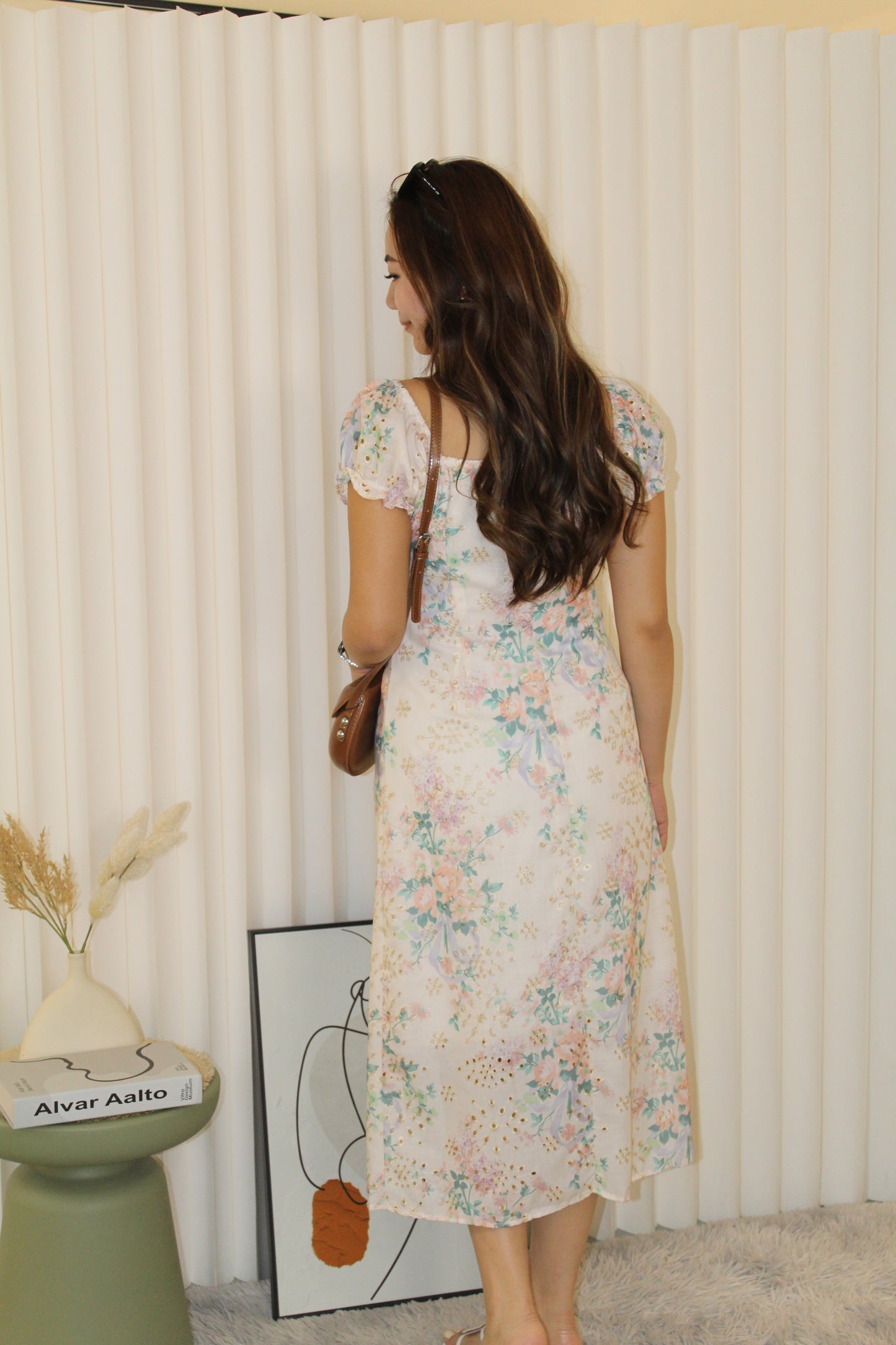 Valerie Floral Midi Dress (Cream)