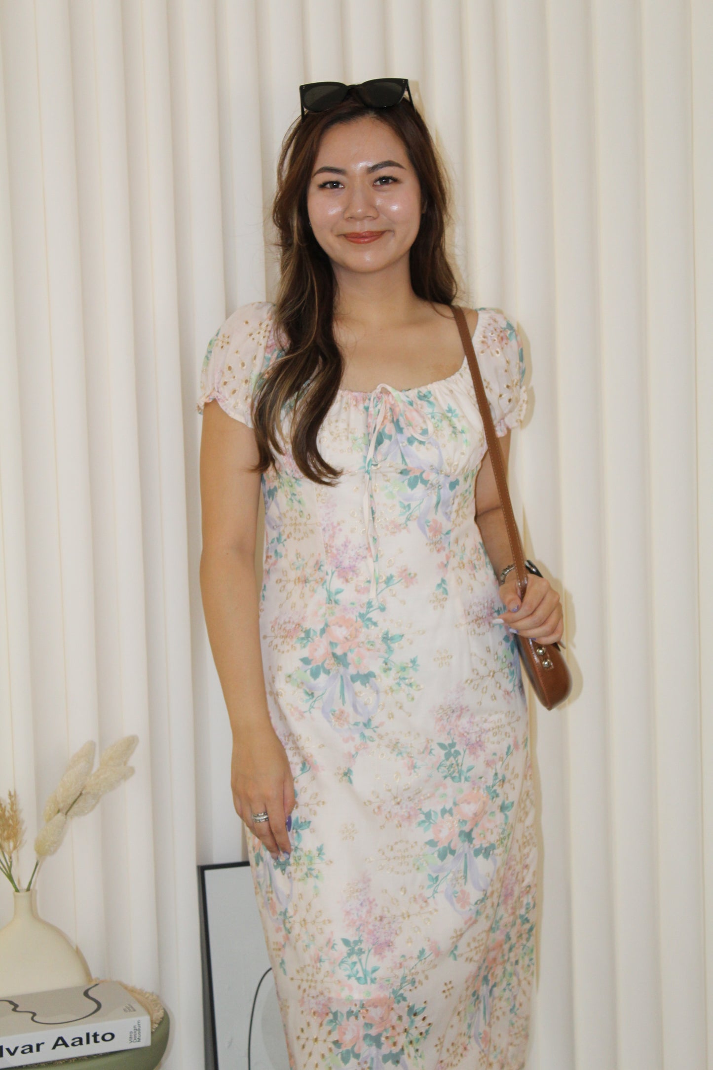 Valerie Floral Midi Dress (Cream)
