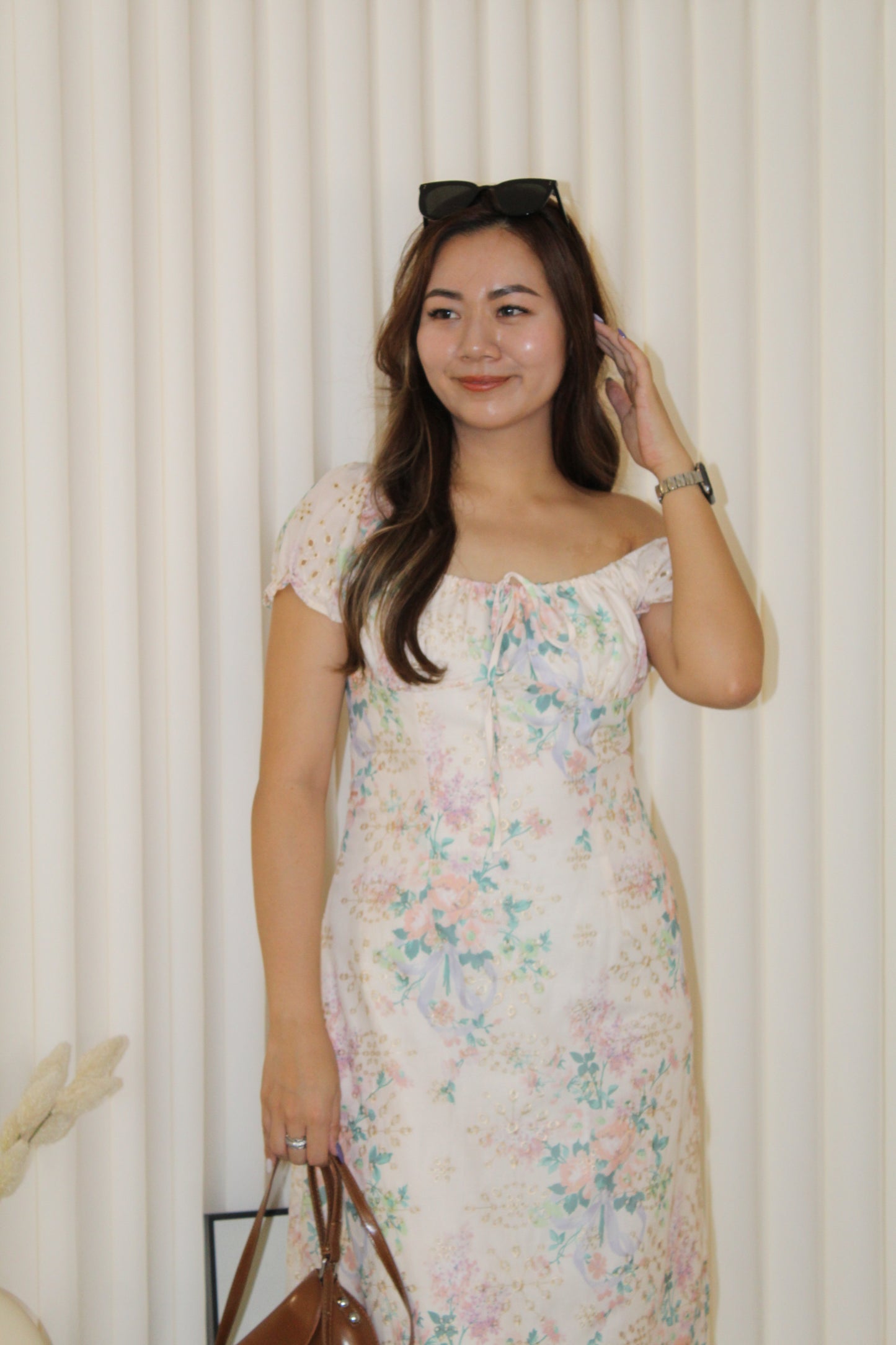 Valerie Floral Midi Dress (Cream)