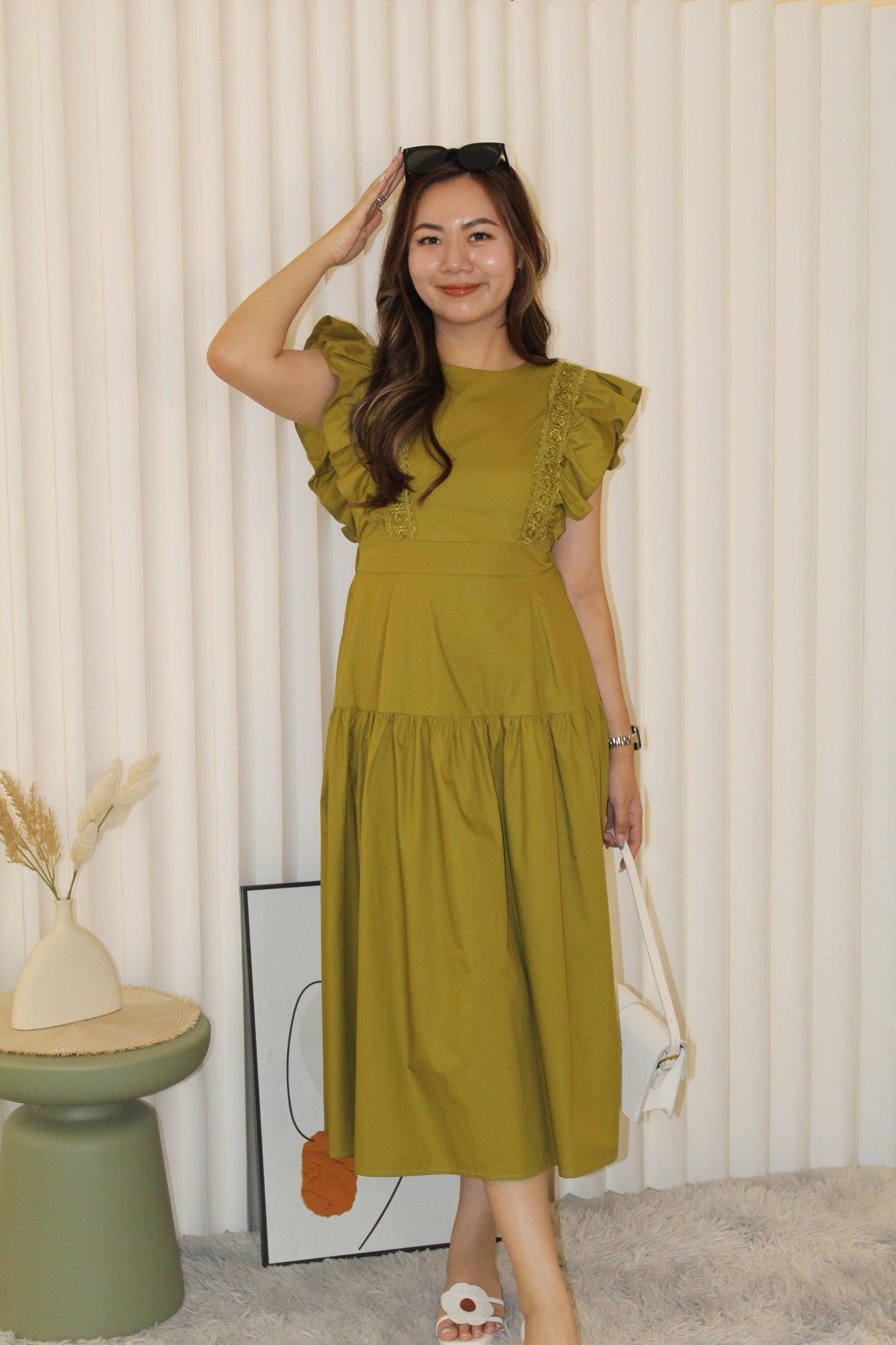 Ivory Flare Midi Dress (Green)
