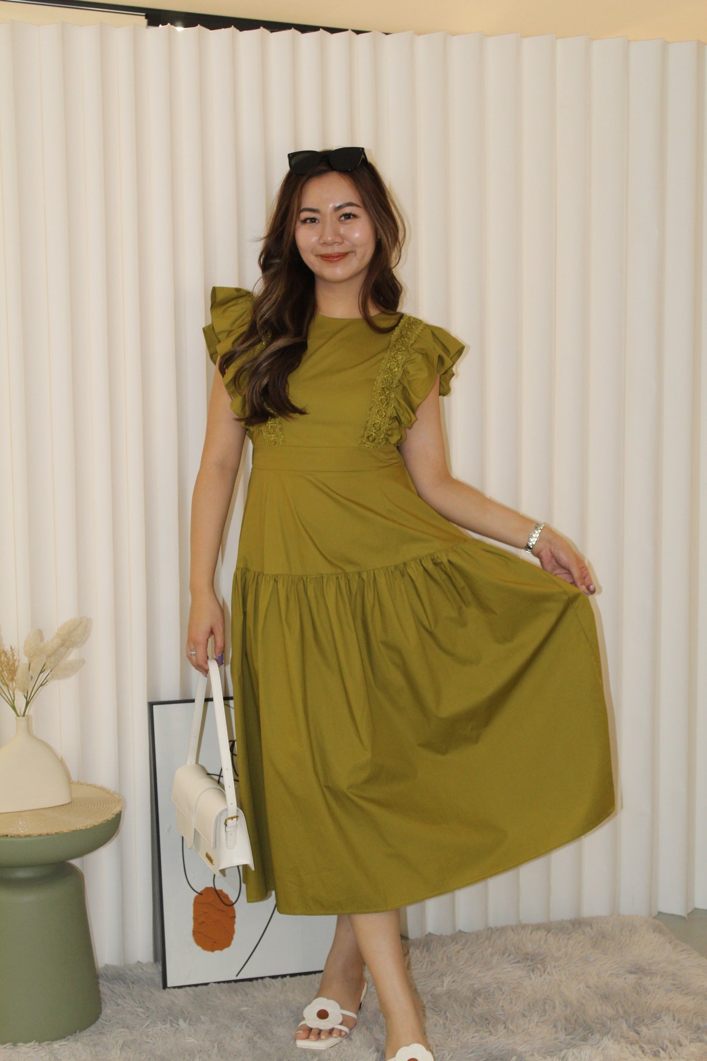 Ivory Flare Midi Dress (Green)